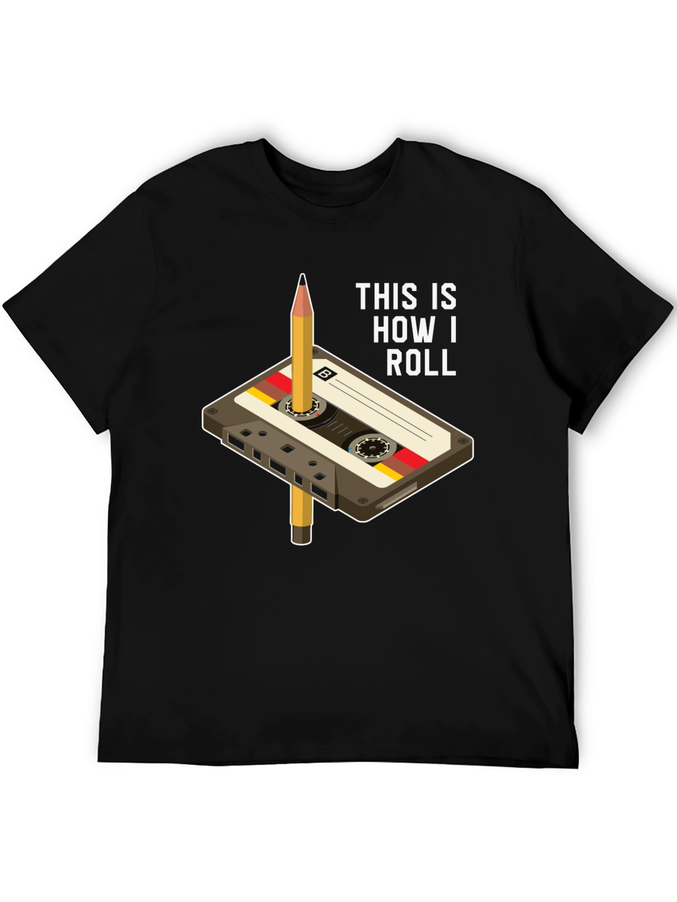 Black Retro Cassette Tape & Pencil T-Shirt - This Is How I Roll view 5