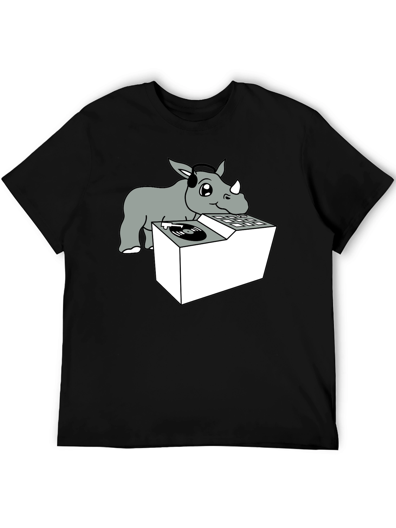 Black DJ Rhino Graphic Tee - Music Lover Shirt view 5