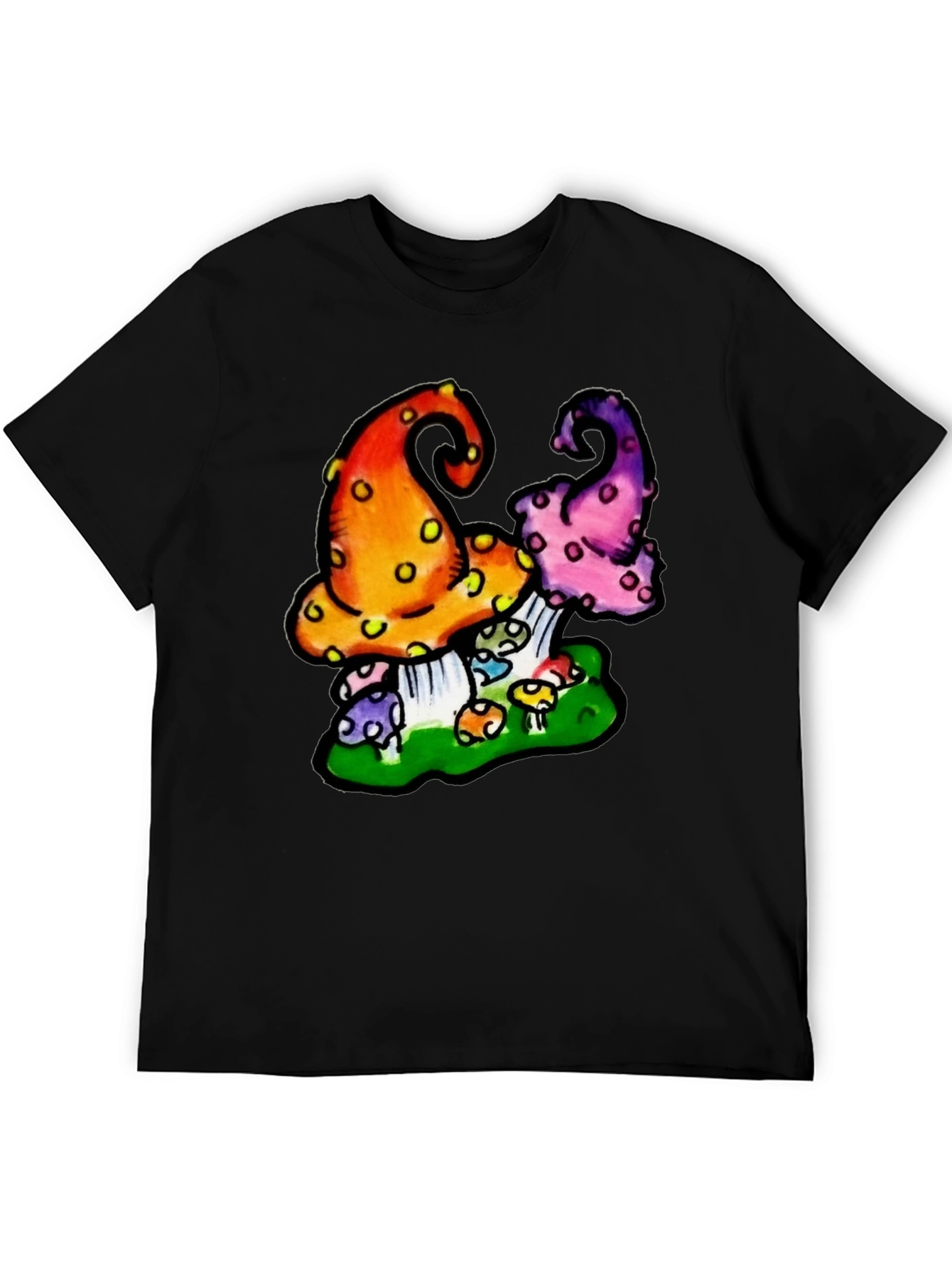 Black Funky Mushroom Graphic Tee - Black view 5