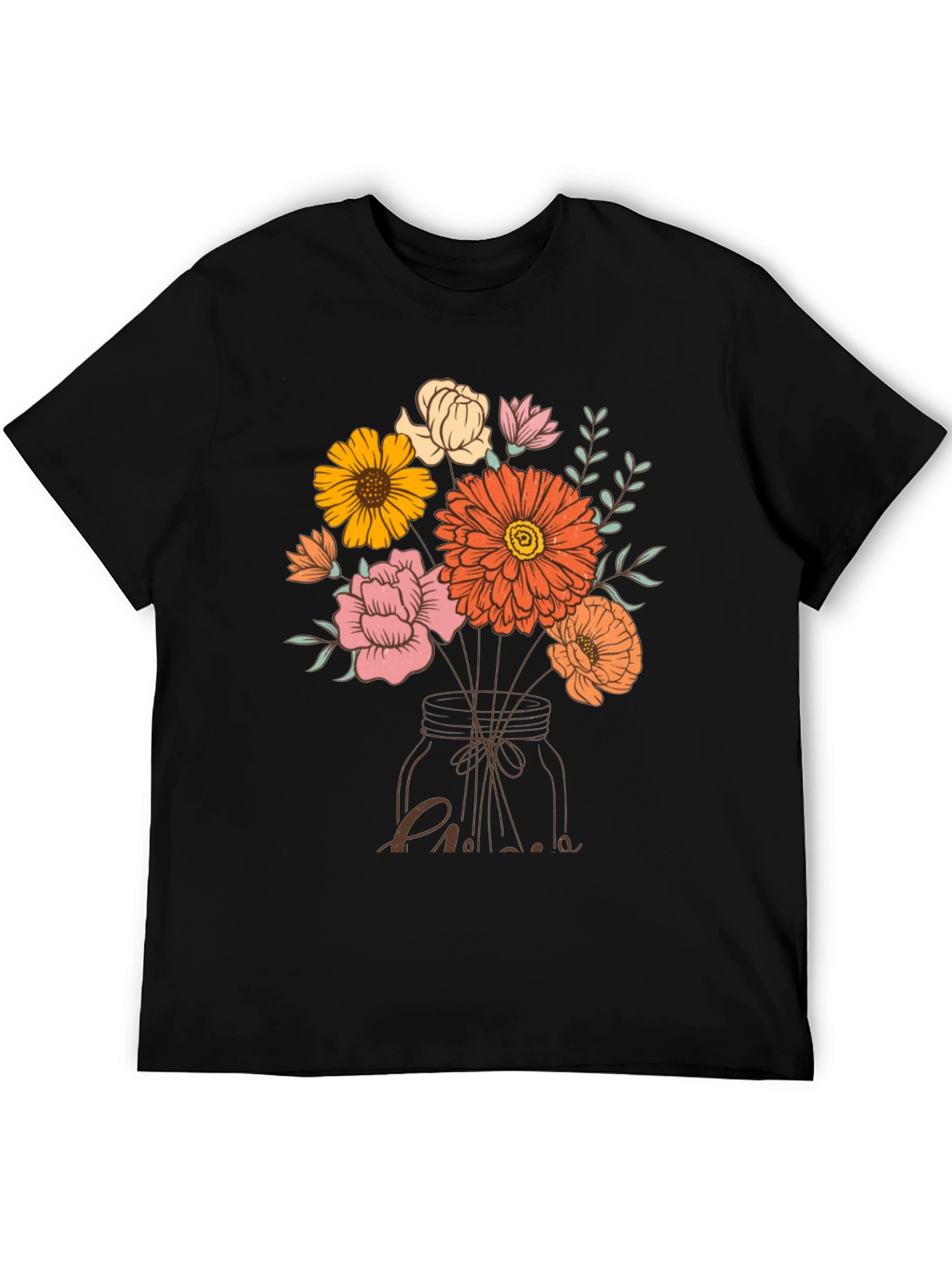 Black Floral Bouquet in Mason Jar Graphic Tee view 5