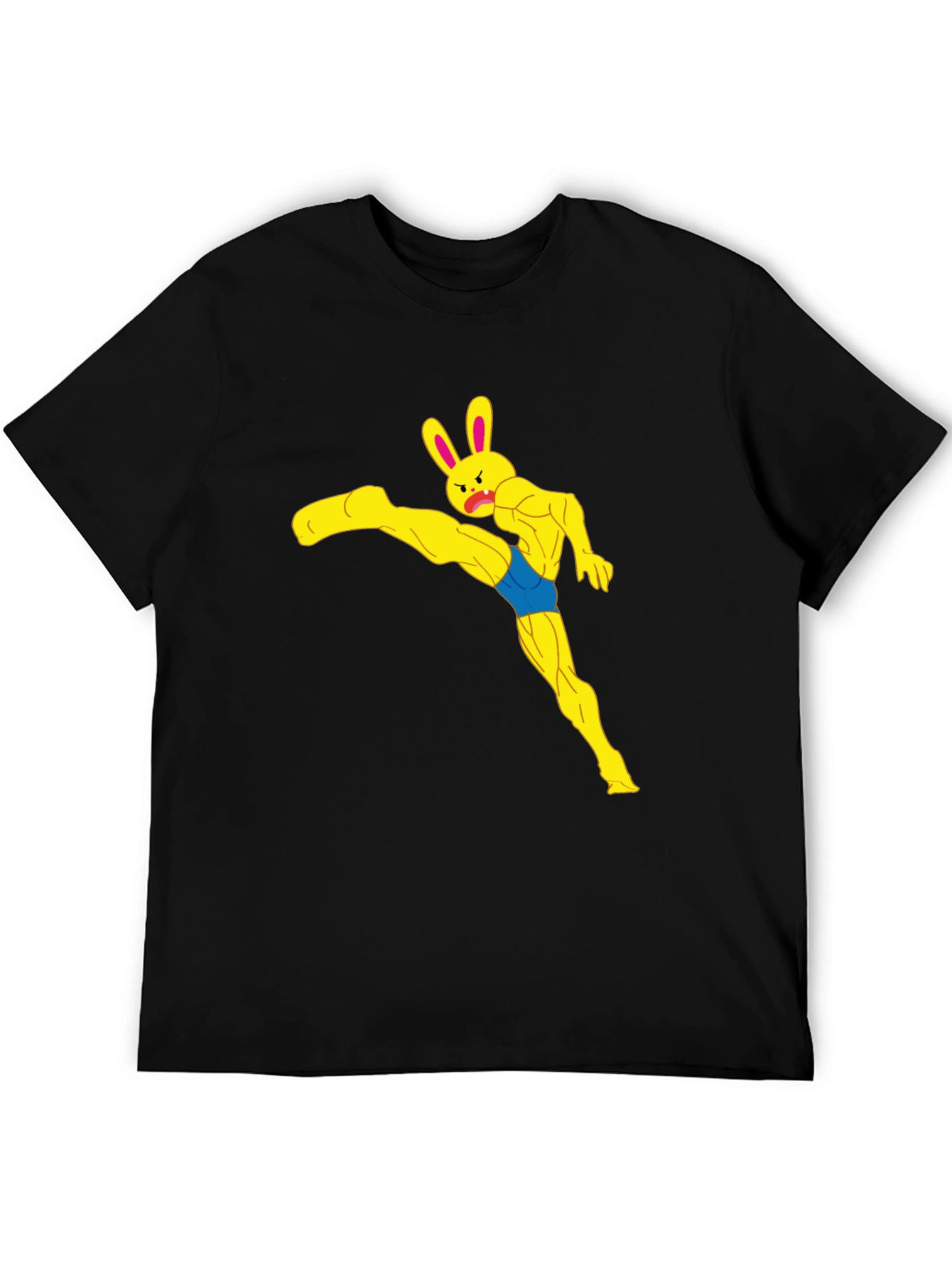 Black Funny Muscle Bunny Graphic Tee - Black view 5