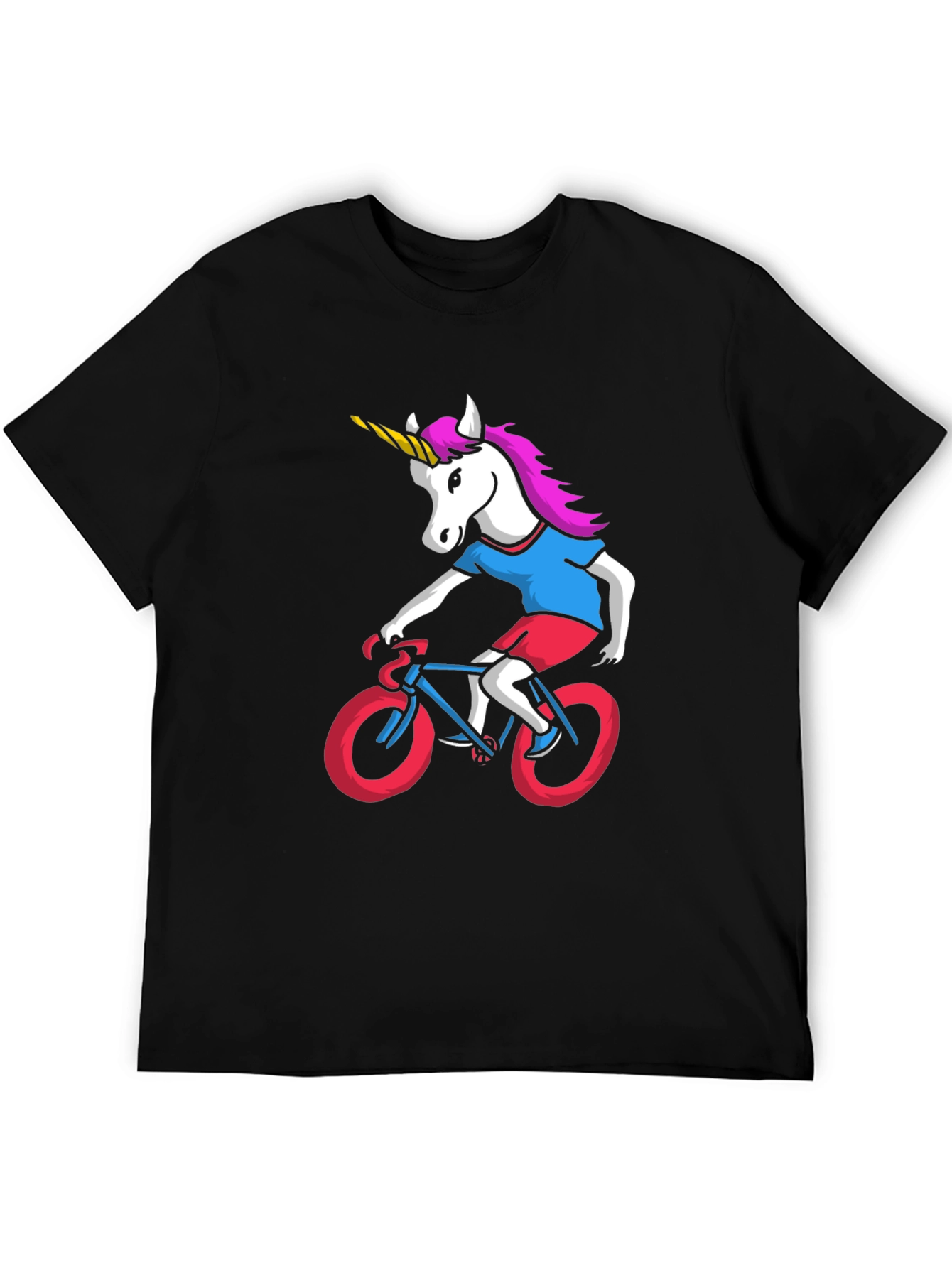 Black Unicorn Riding Bike Graphic Tee view 5