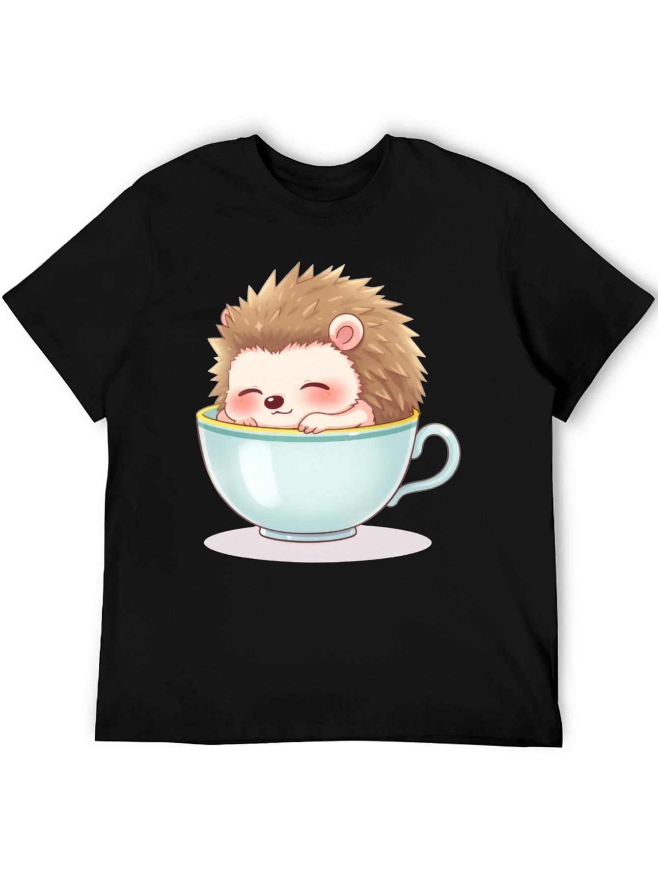 Black Cute Hedgehog in Teacup Graphic Tee - Unisex view 5