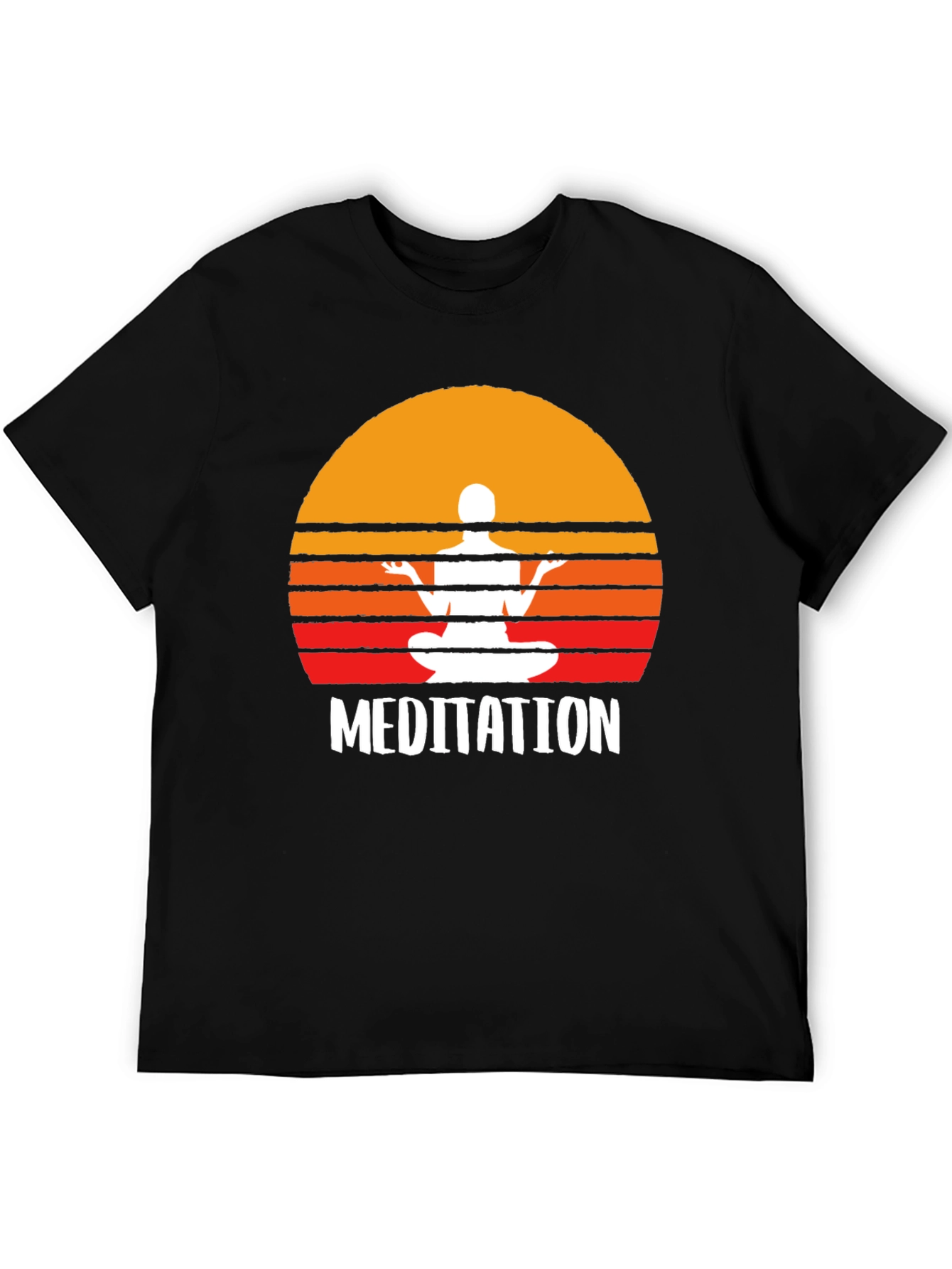 Black Meditation T-Shirt - Zen Sunset Design view 5