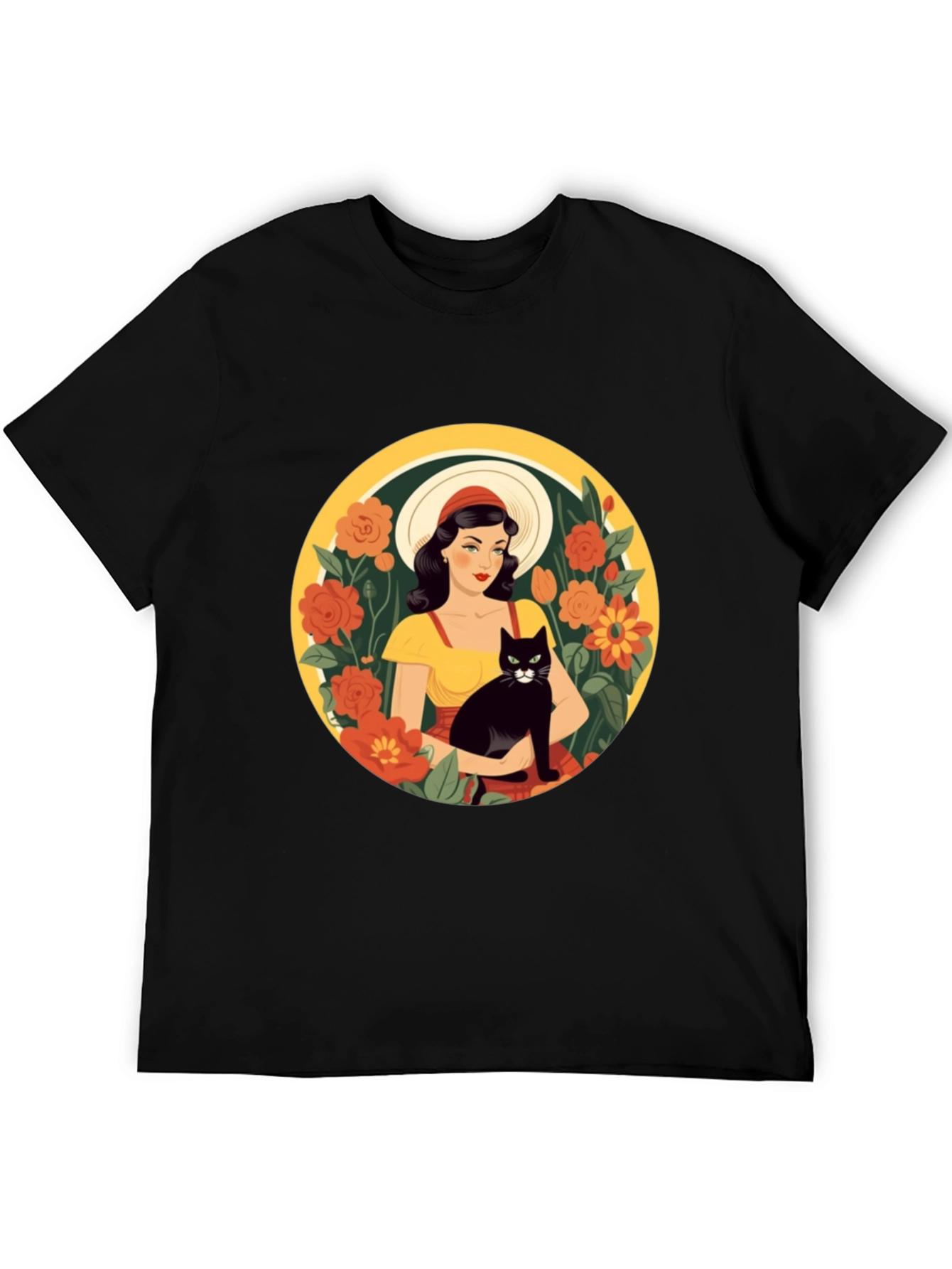 Black Woman with Cat T-Shirt - Retro Style view 5