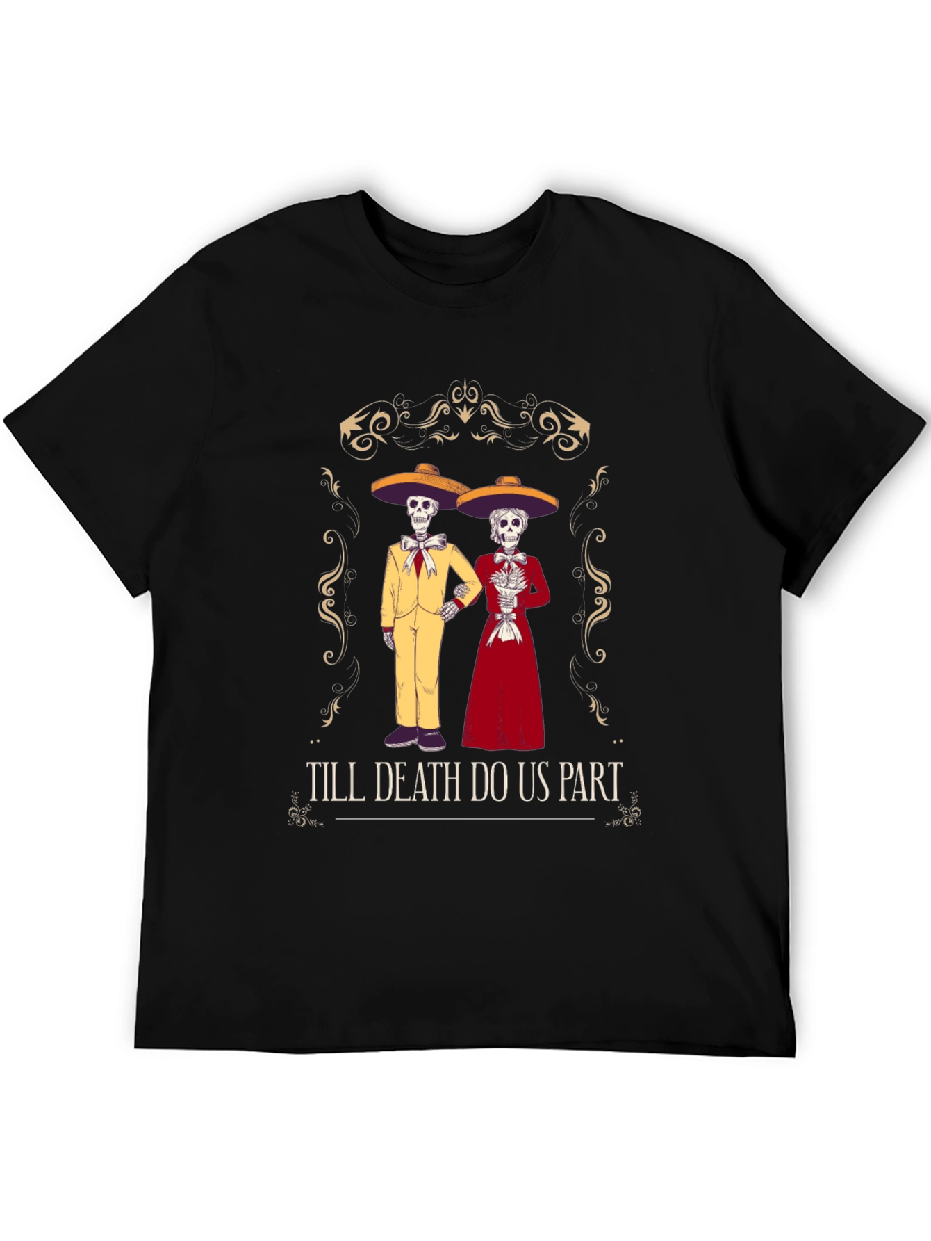 Black Till Death Do Us Part Skeleton Couple T-Shirt view 5