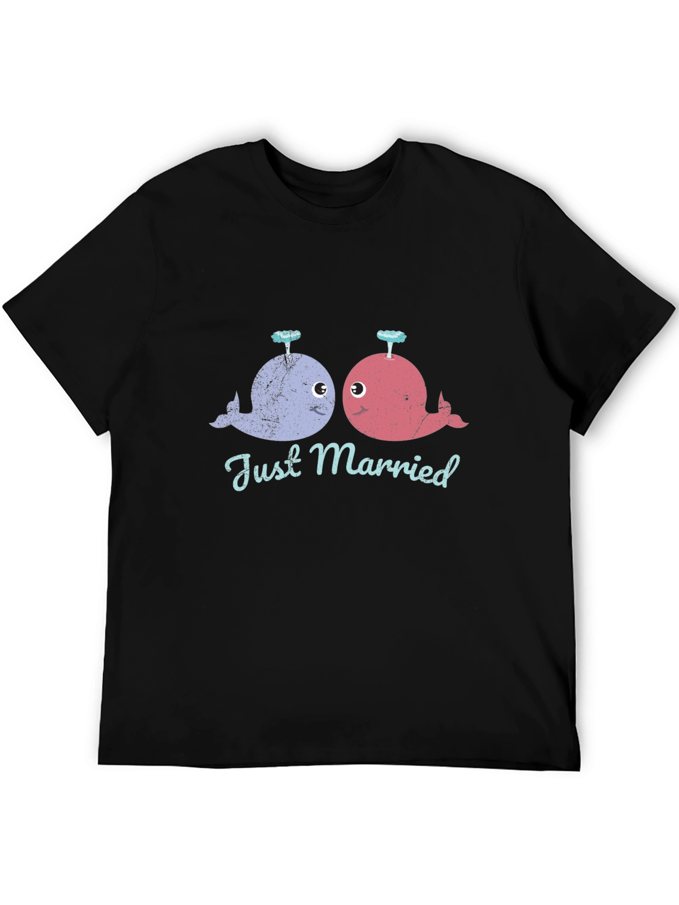 Black Just Married Whale T-Shirt - Cute Couple Tee view 5