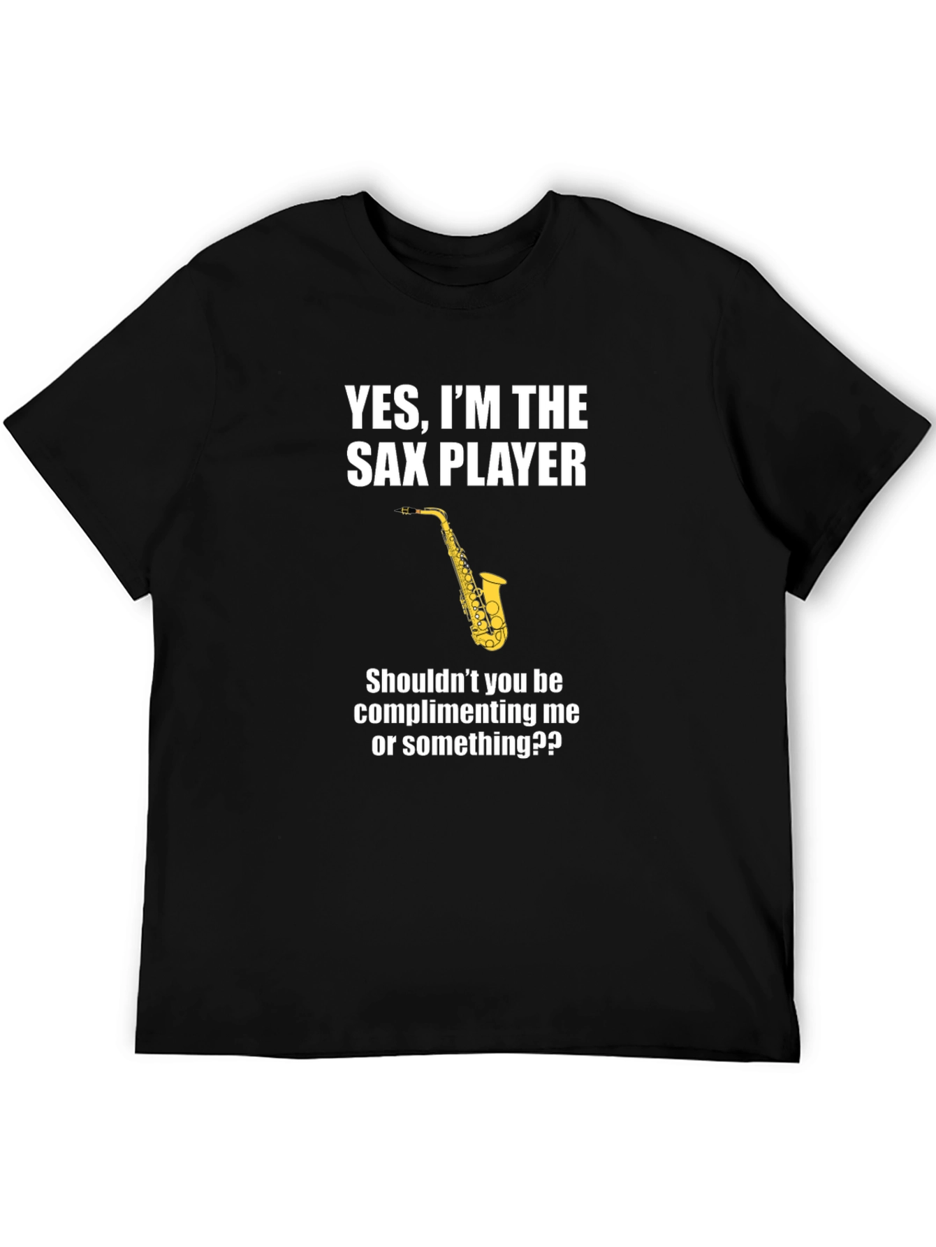 Black Sax Player T-Shirt - Humorous Musical Tee view 5