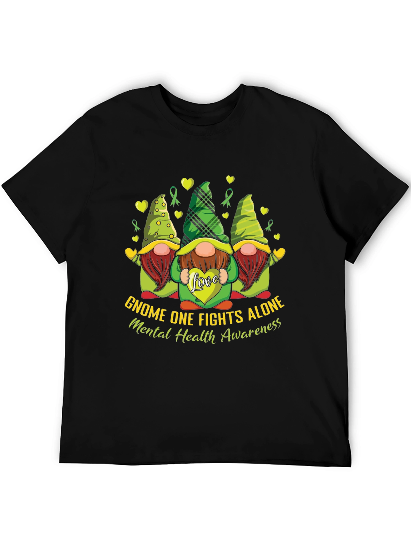 Black Gnome One Fights Alone Mental Health Awareness T-Shirt view 5