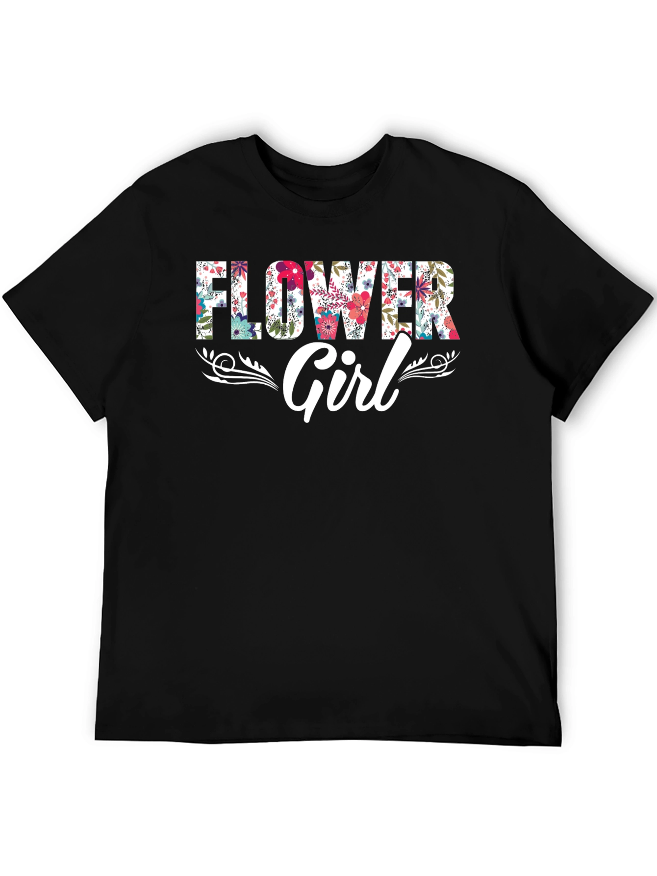 Black Flower Girl Floral Graphic T-Shirt view 5