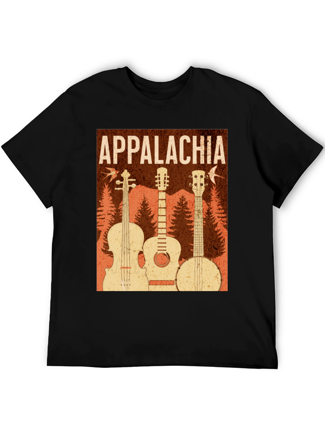 Black Appalachia Music T-Shirt: Vintage Guitar, Banjo & Fiddle view 5