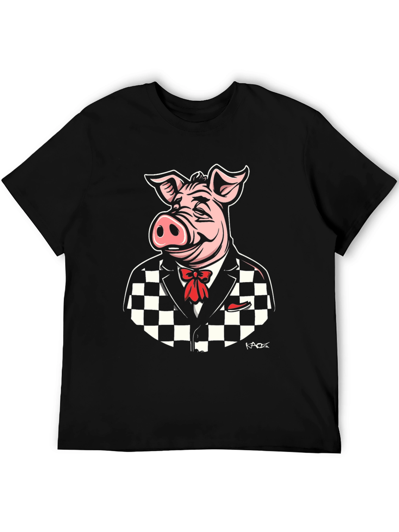 Black Dapper Pig T-Shirt - Black Checker Suit view 5