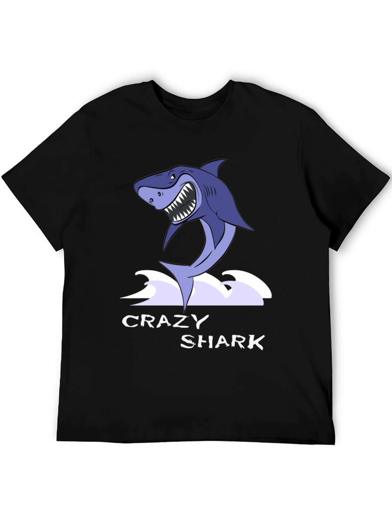 Black Crazy Shark Graphic Tee - Black Cotton T-Shirt view 5