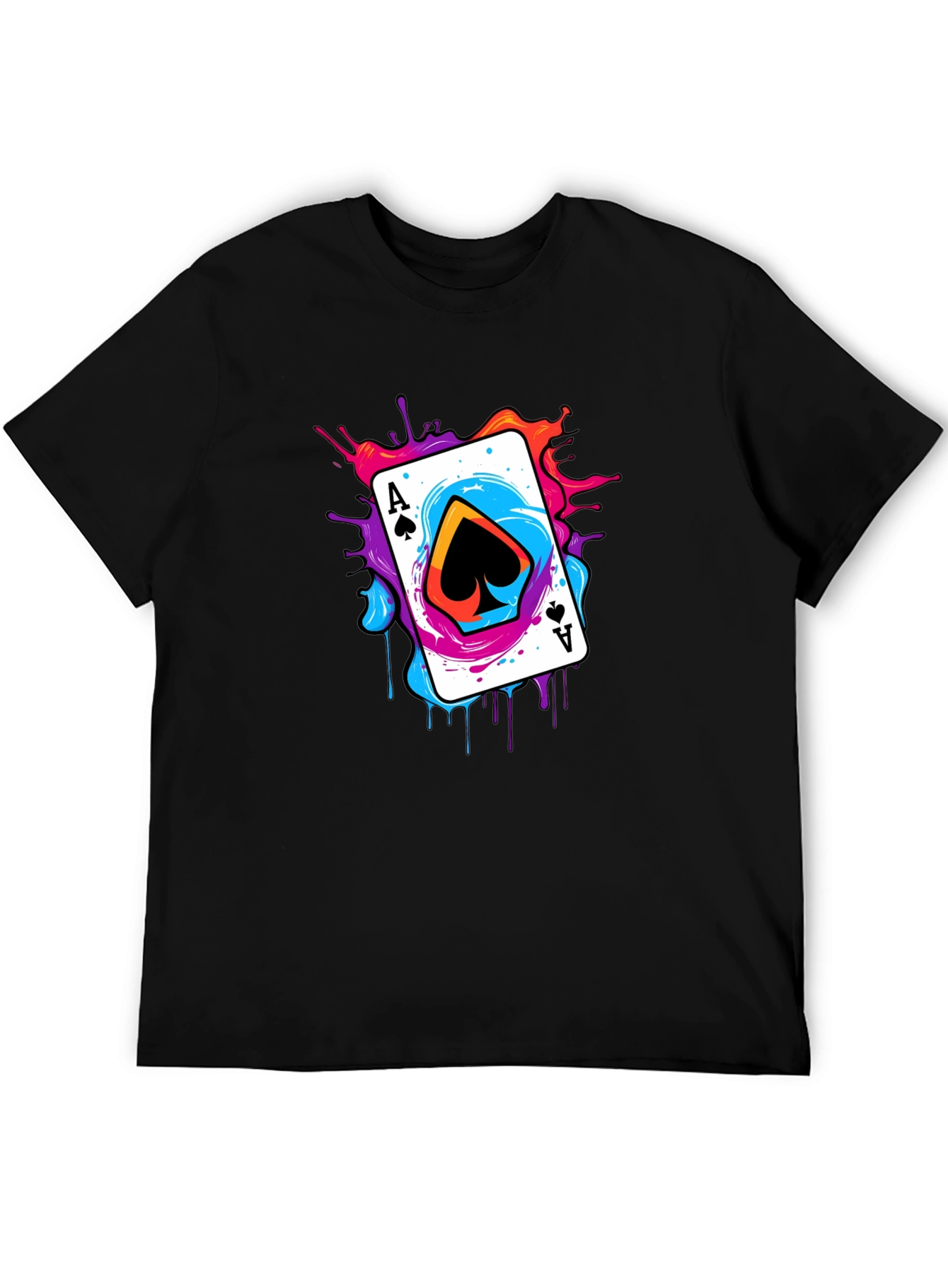 Black Ace of Spades Graphic Tee - Colorful Card Design view 5
