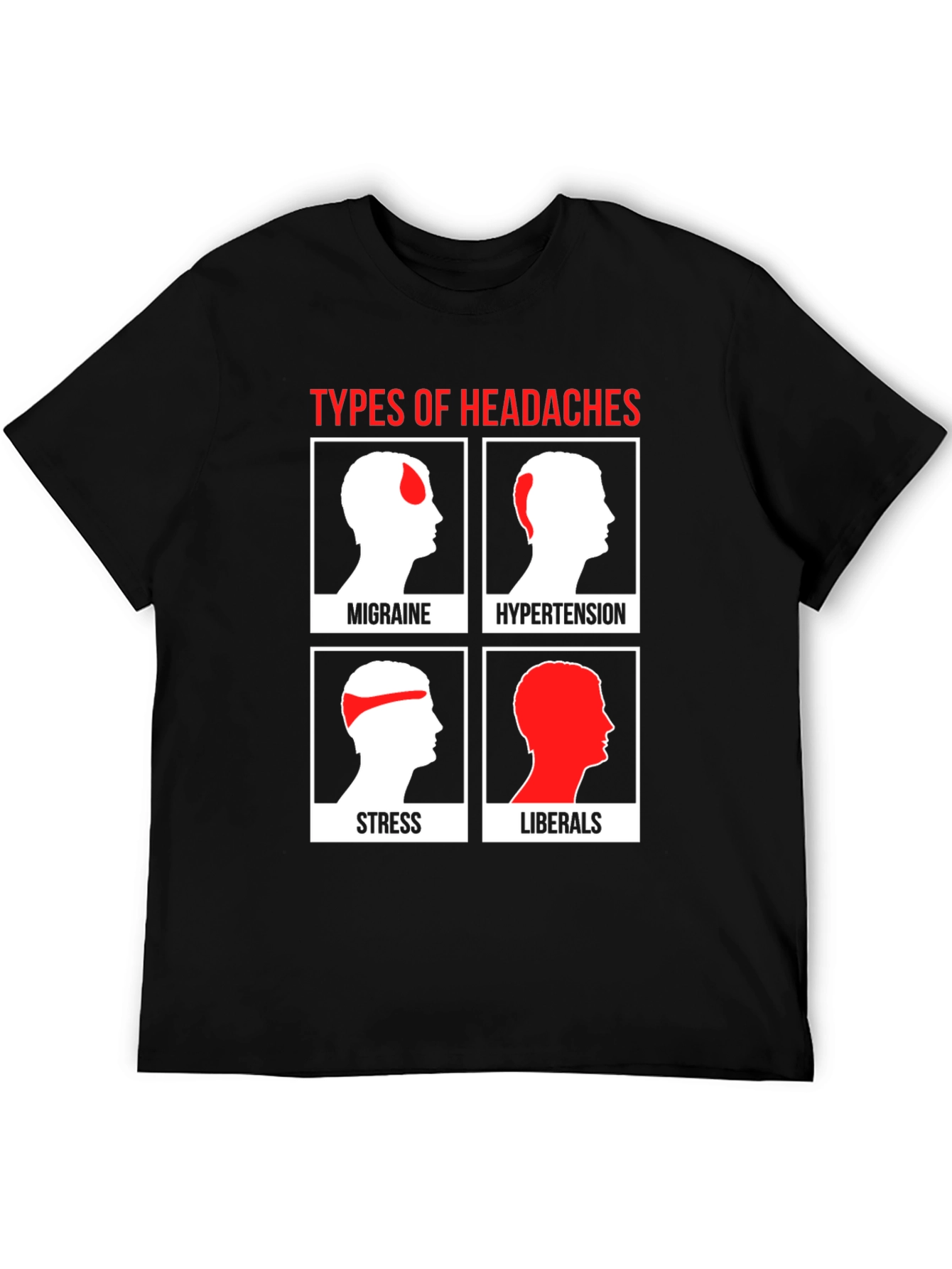 Black Types of Headaches Humor T-Shirt view 5