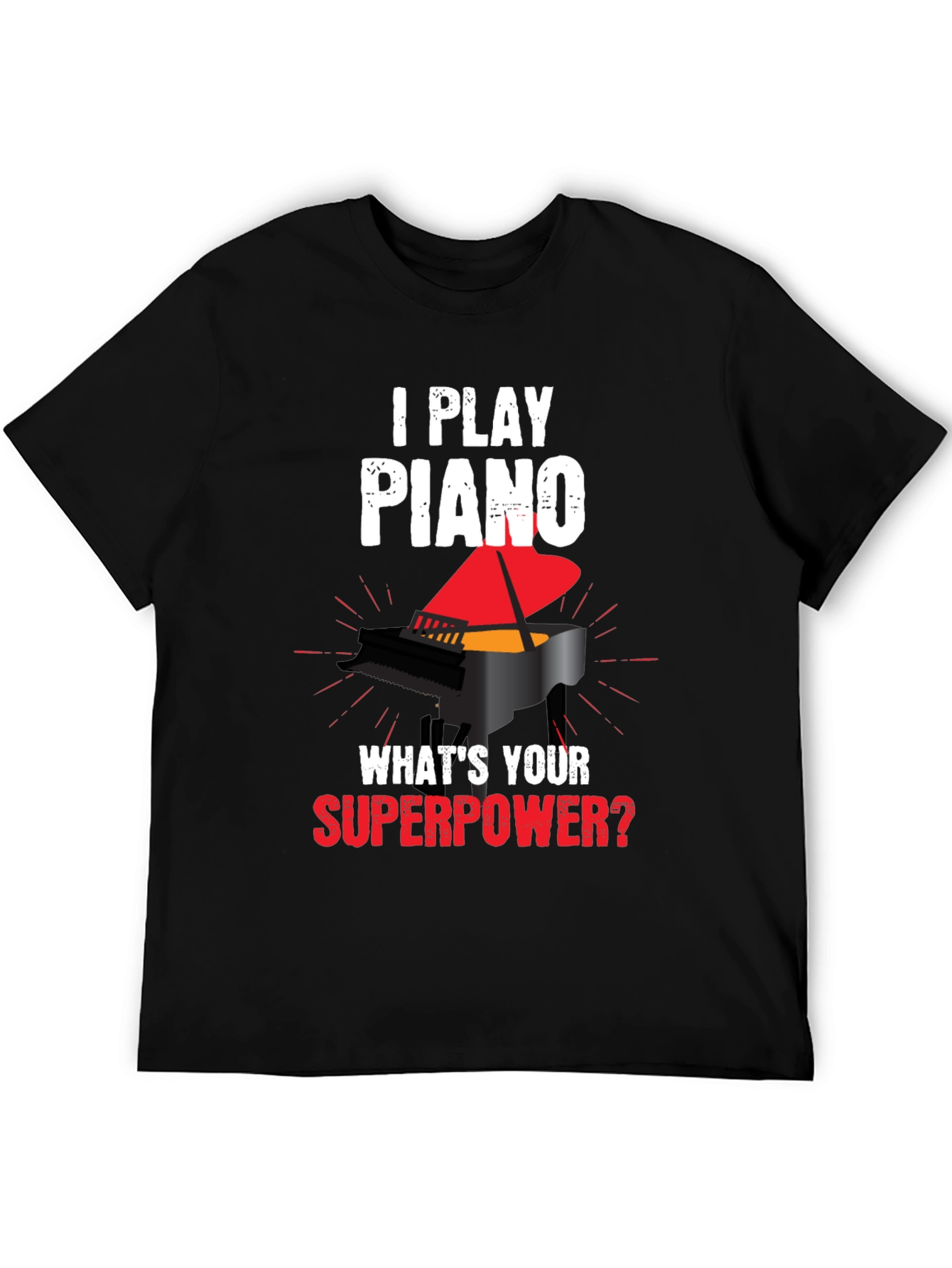 Black I Play Piano Superpower Graphic T-Shirt view 5