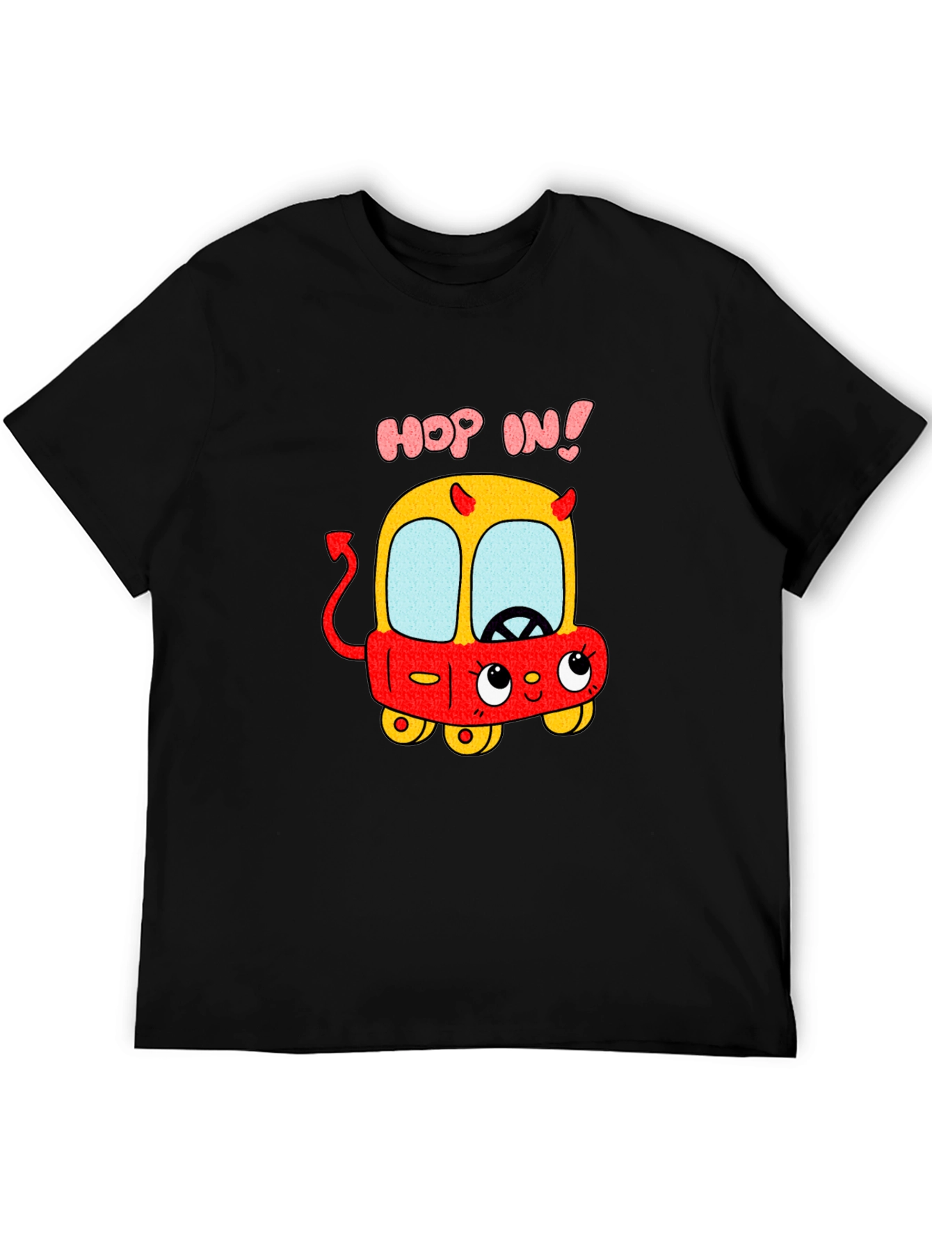 Black Funny Cartoon Devil Car T-Shirt - Hop In! view 5