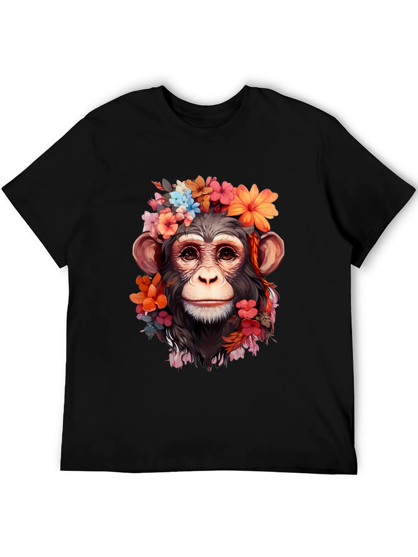Black Floral Monkey T-Shirt - Unique Graphic Tee view 5