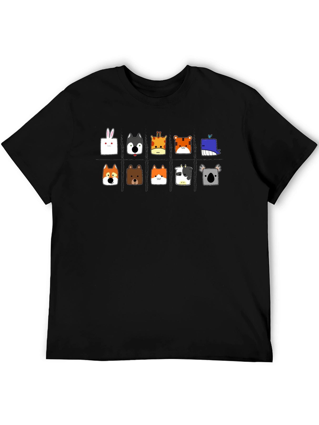 Black Cute Animal Faces Black T-Shirt view 5