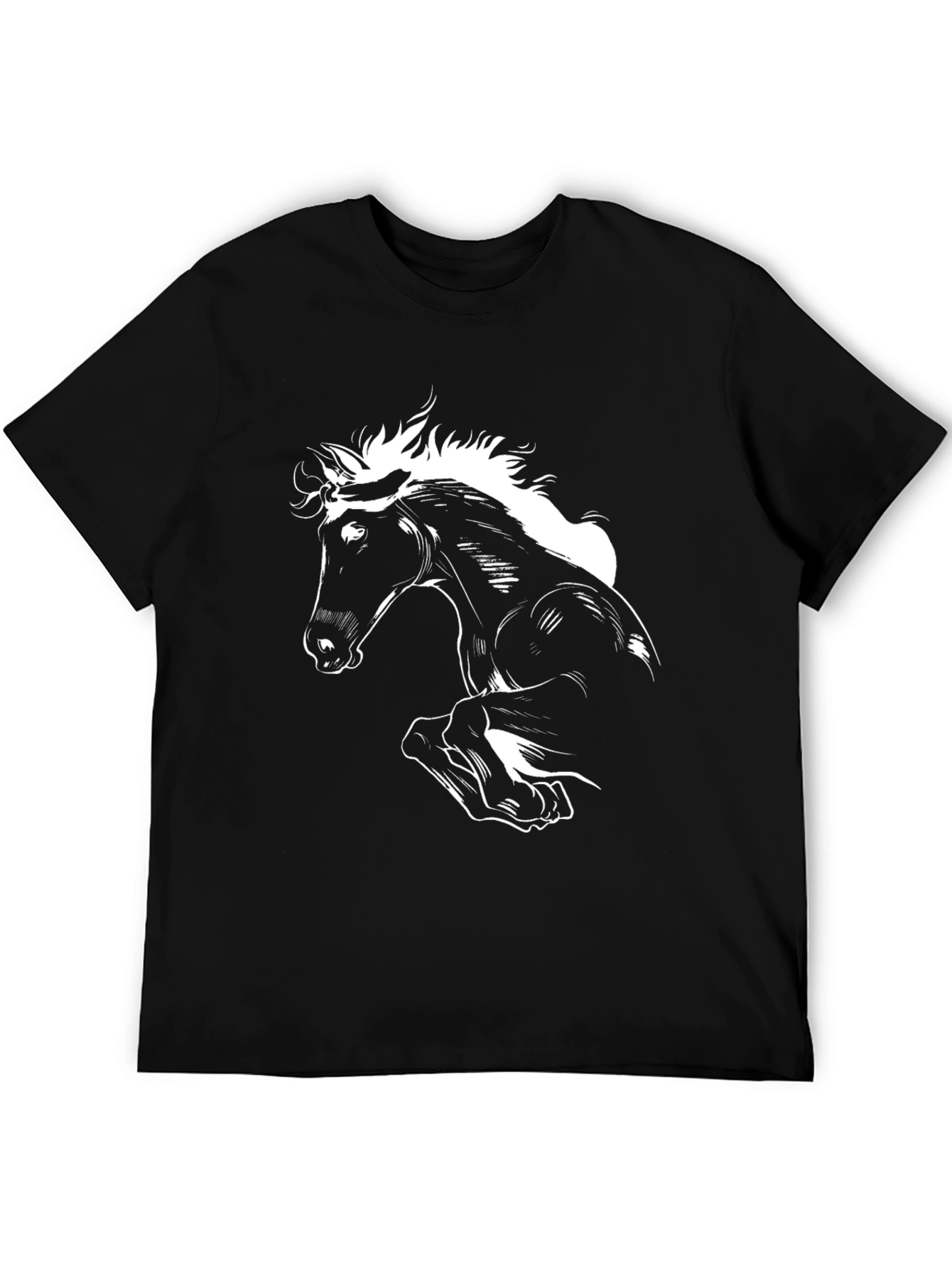 Black Black T-Shirt with White Horse Graphic Tee view 5