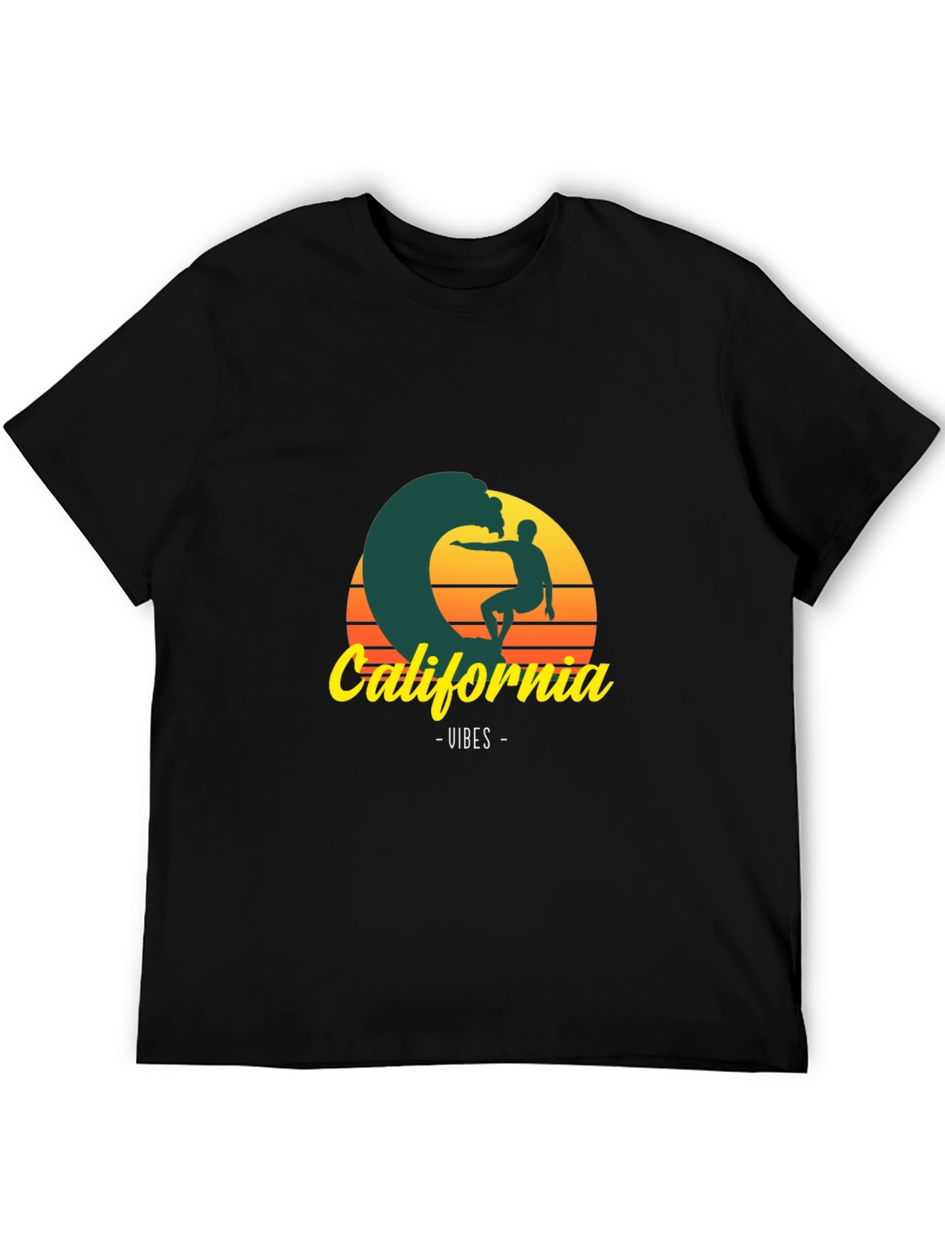 Black California Vibes Graphic Tee - Surfer T-Shirt view 5