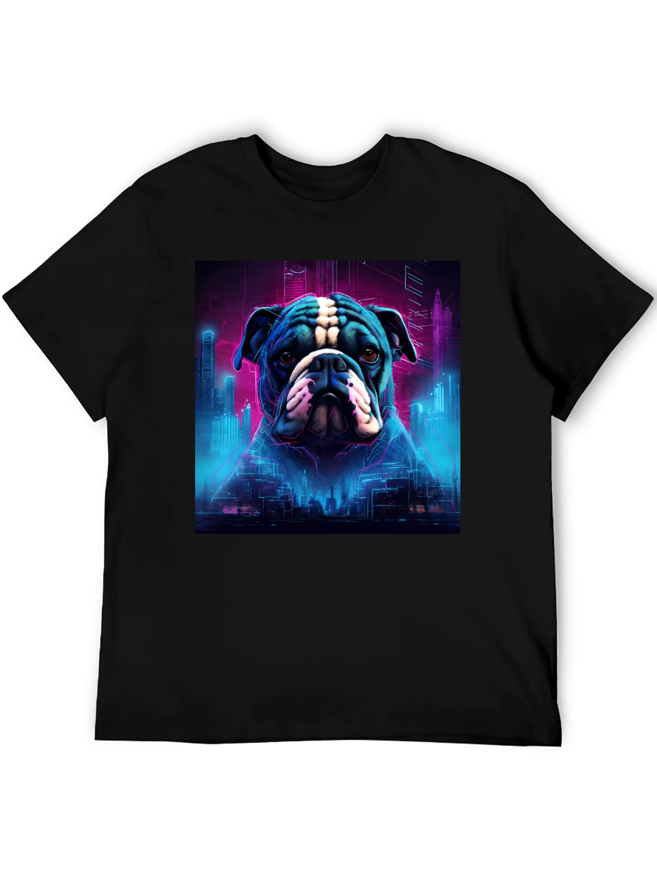 Black Cyberpunk Bulldog Graphic Tee view 5
