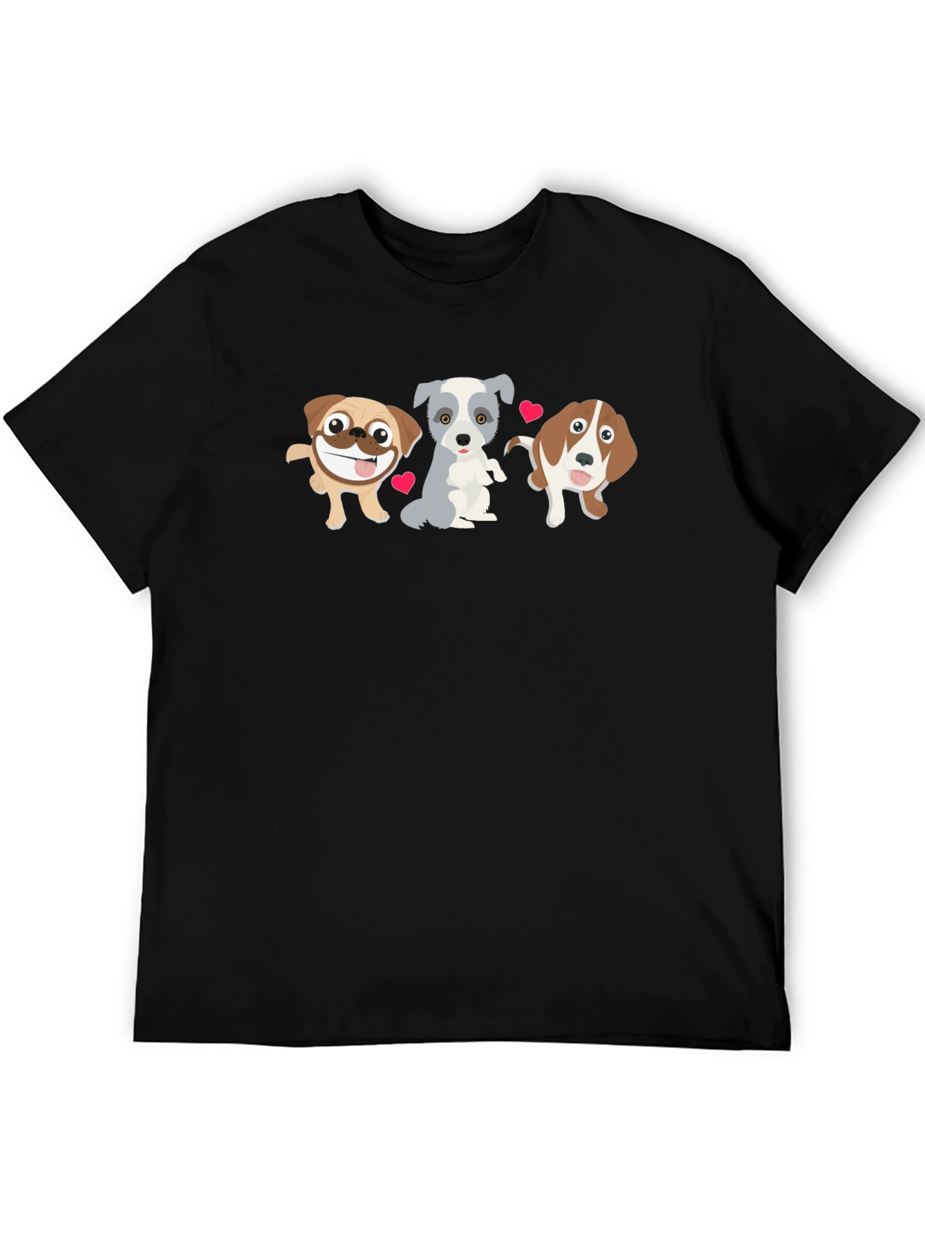 Black Cute Cartoon Dogs Black T-Shirt view 5
