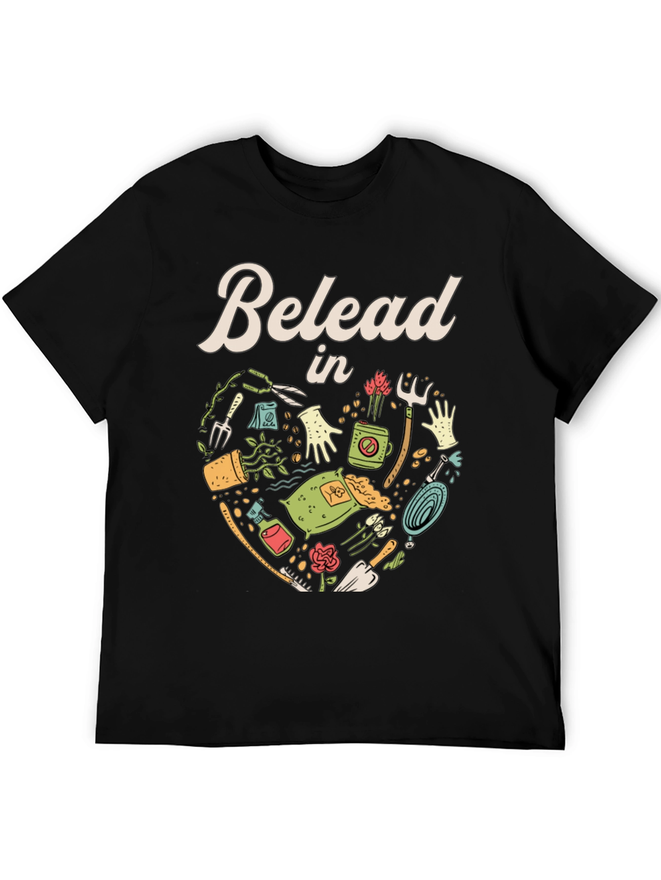 Black Gardening T-Shirt - "Belead in" Design - Black view 5