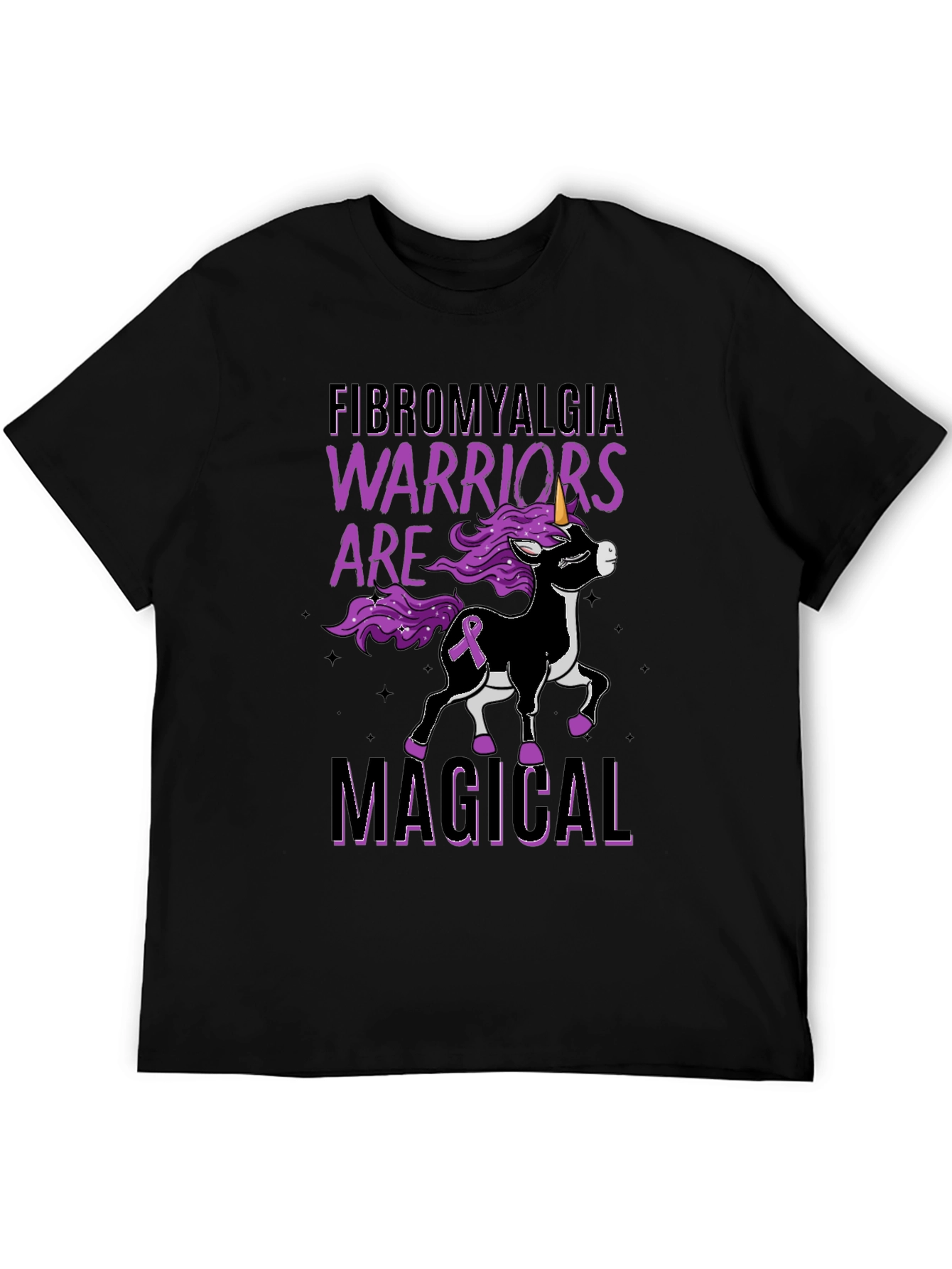 Black Fibromyalgia Warrior Unicorn Black T-Shirt view 5