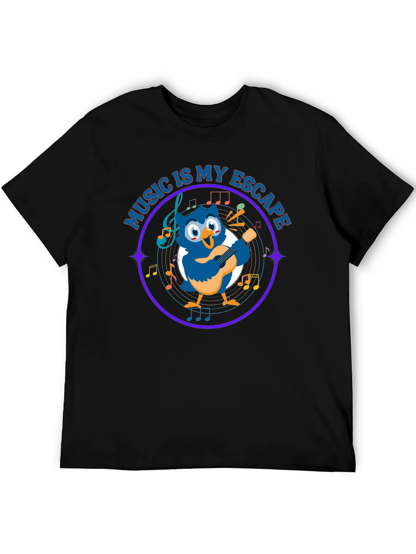 Black Music Is My Escape T-Shirt with Cartoon Owl view 5
