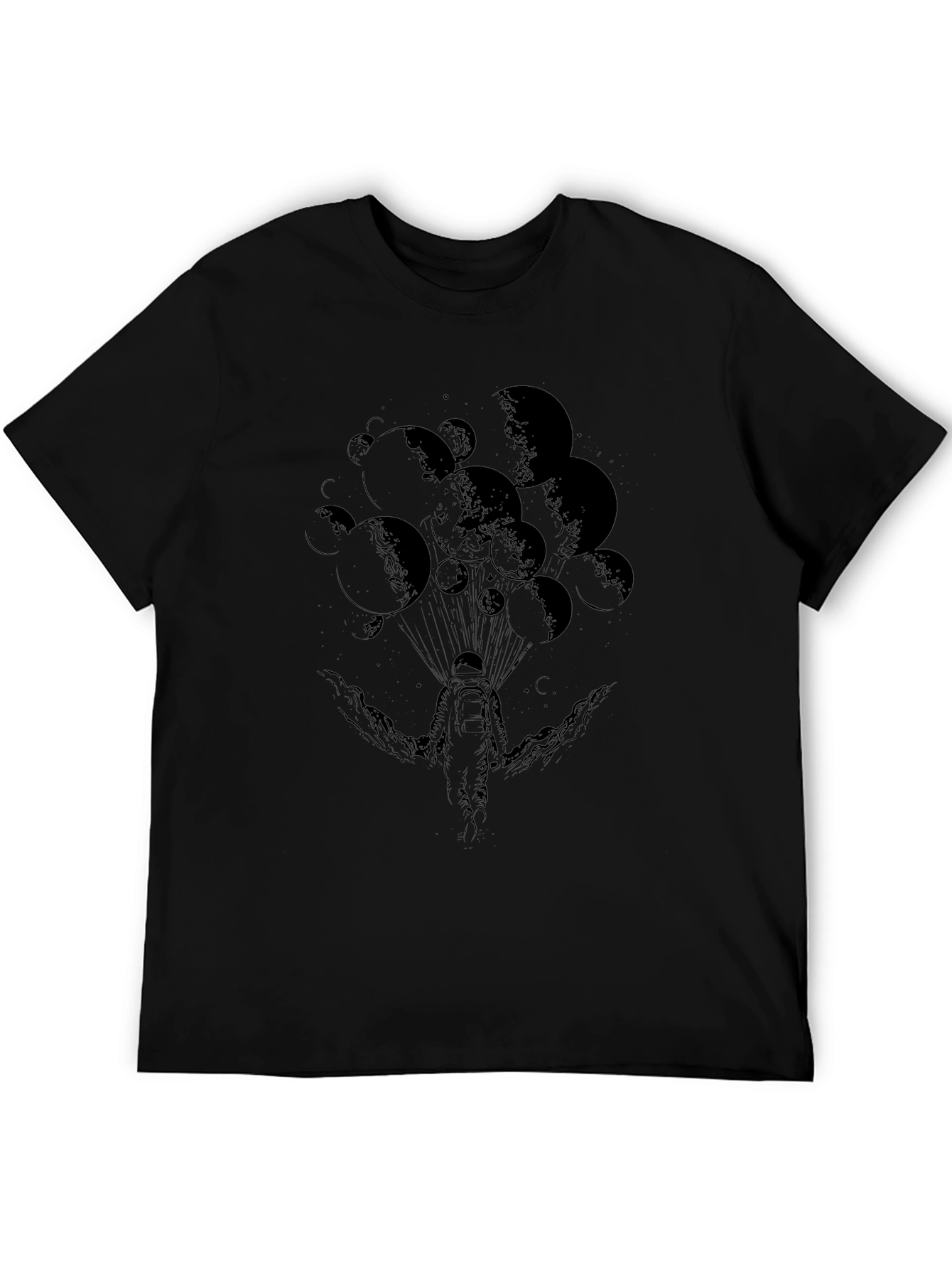 Black Astronaut Moon Graphic Tee - Black Cotton T-Shirt view 5
