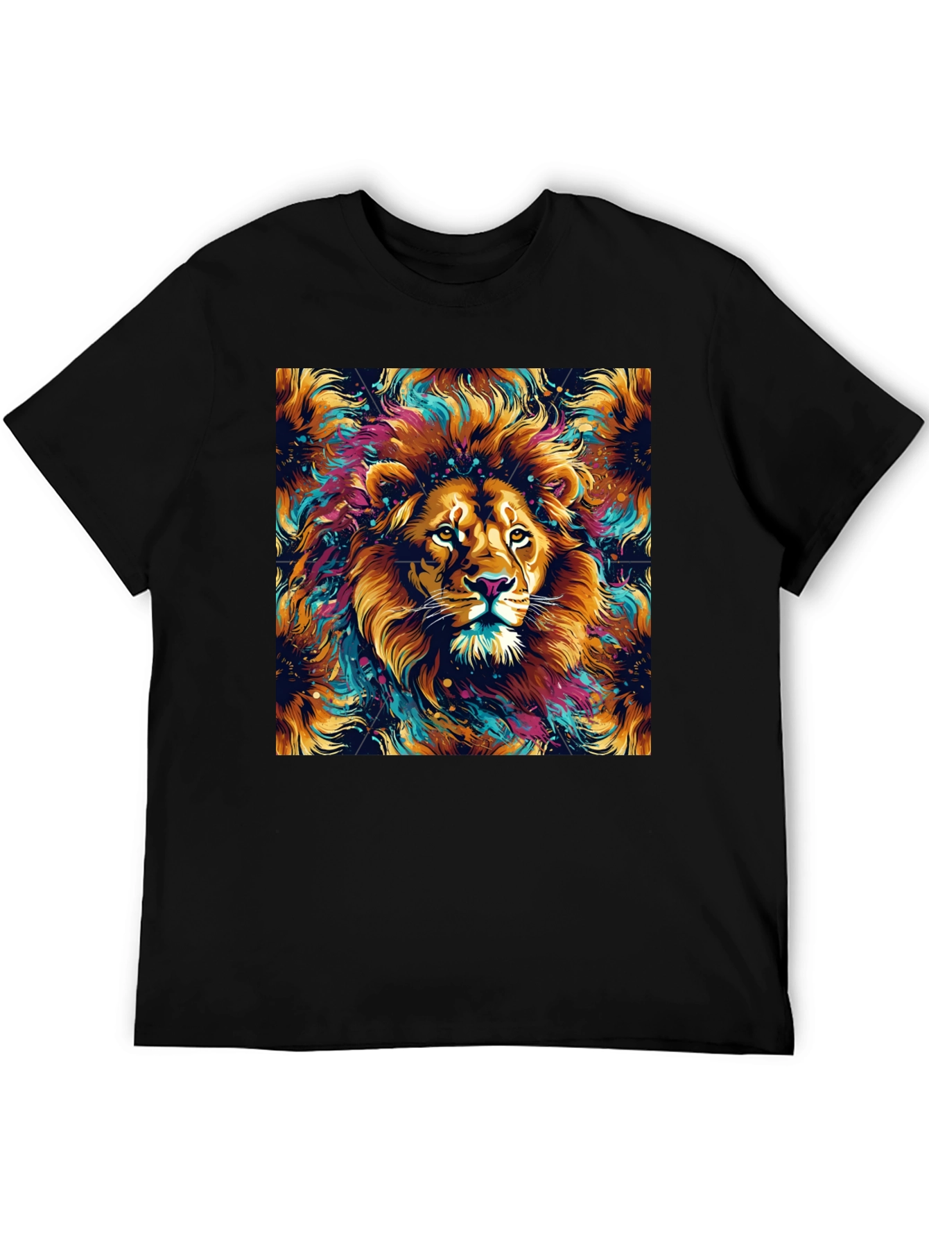 Black Lion Art Graphic Black T-Shirt view 5