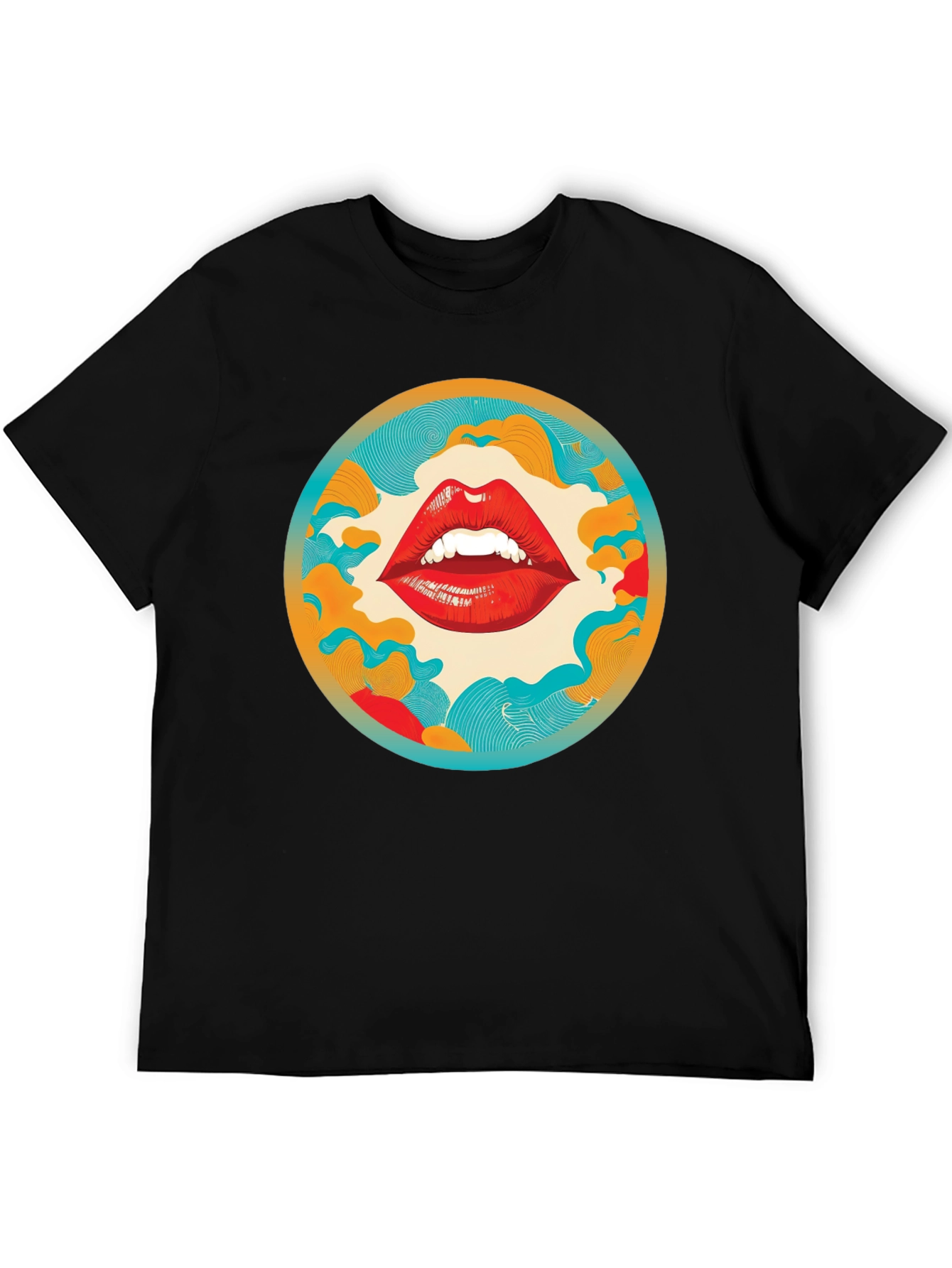 Black Graphic Lips Print Crew Neck Tee view 5