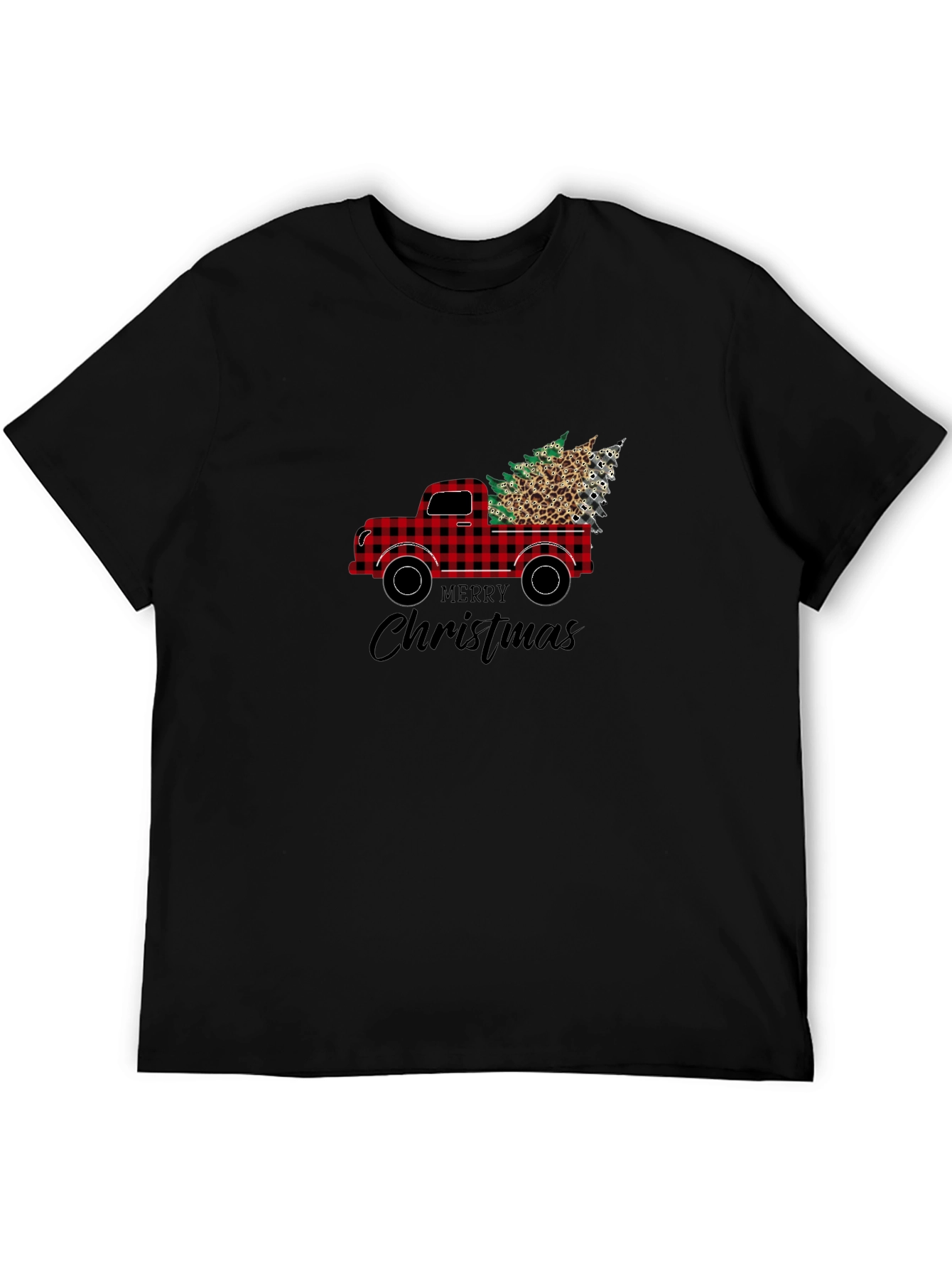 Black Buffalo Plaid Truck Christmas Tee view 5