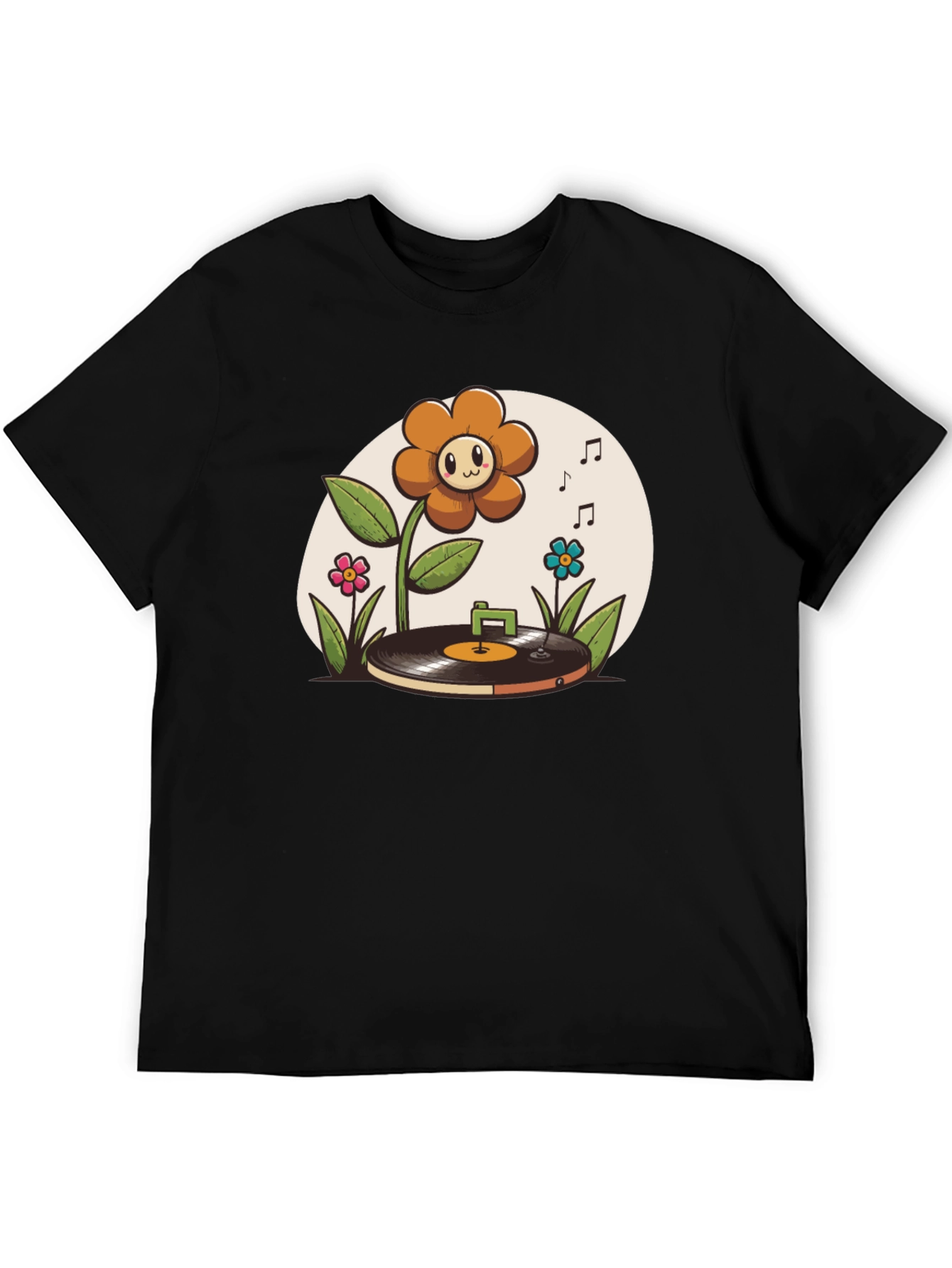 Black Groovy Flower Power Music T-Shirt view 5