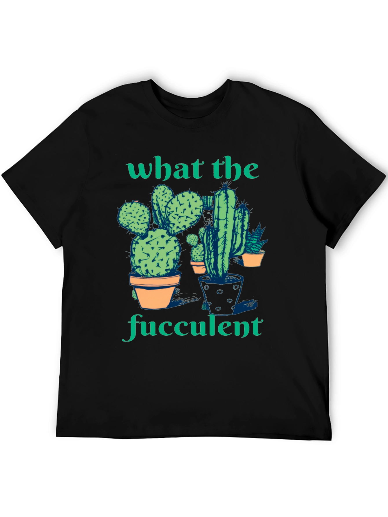Black What the Fucculent Cactus Humor Graphic T-Shirt view 5