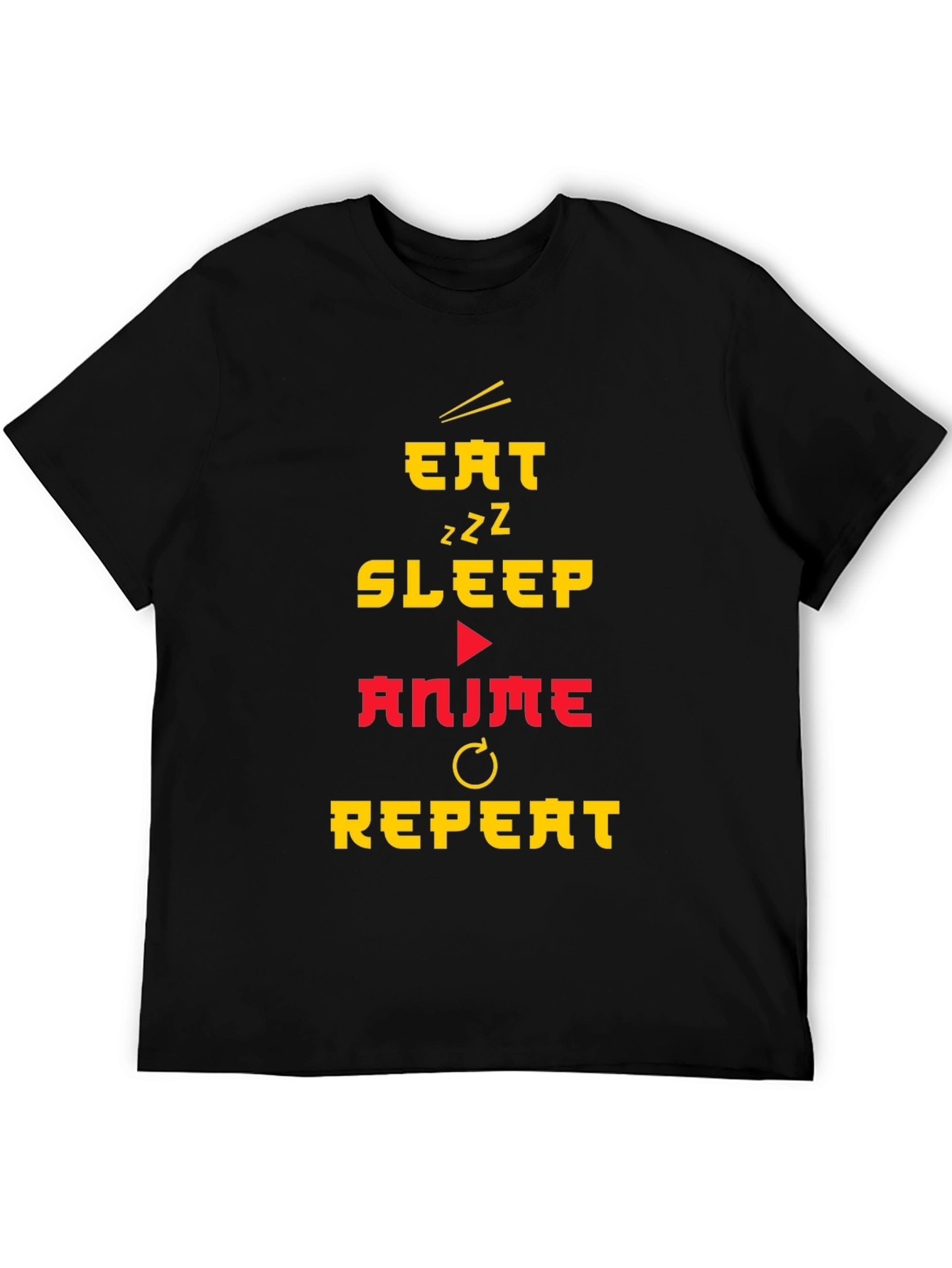 Black Eat Sleep Anime Repeat Black T-Shirt view 5