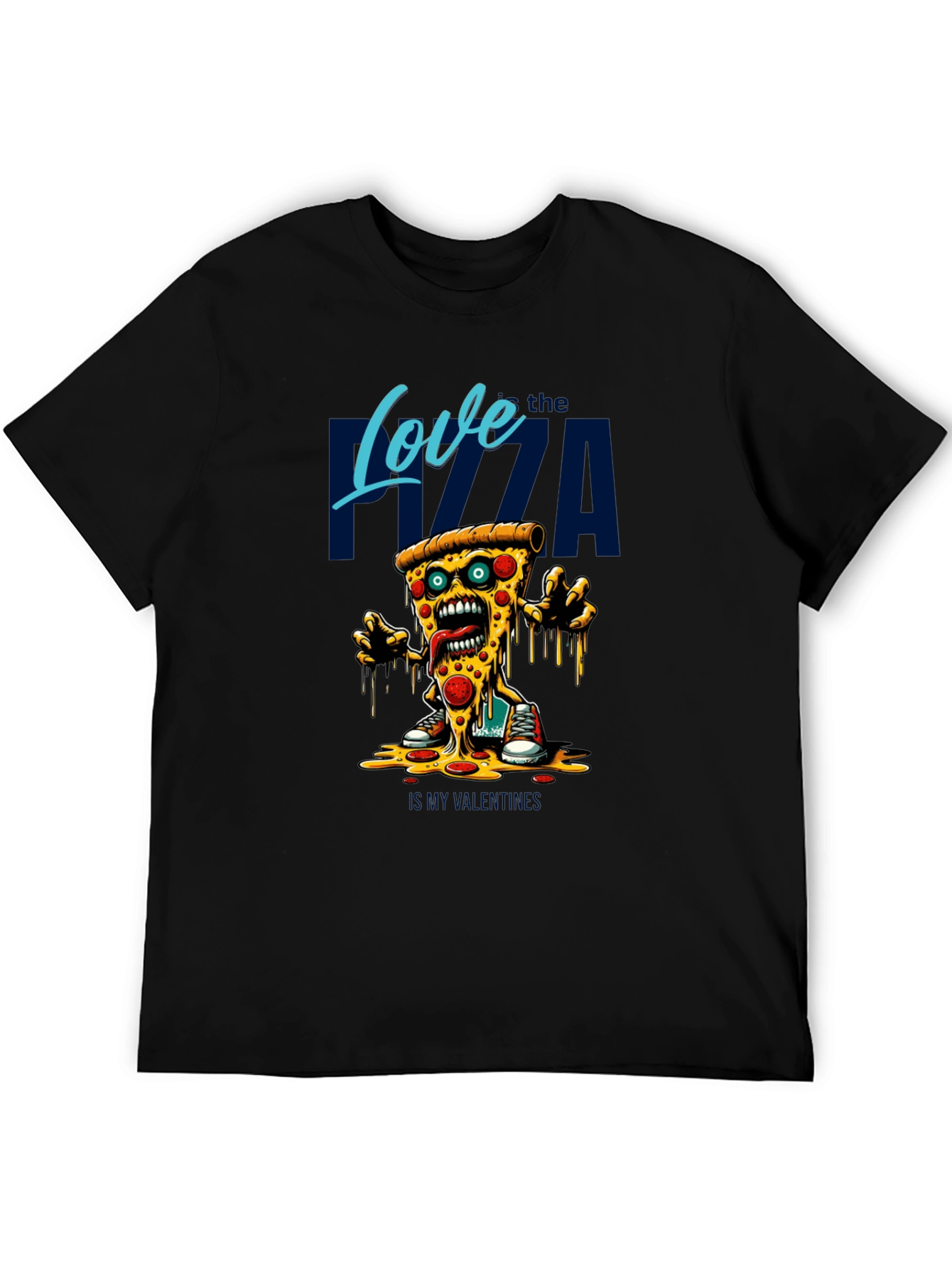 Black Love the Pizza Graphic T-Shirt - Fun Foodie Tee view 5