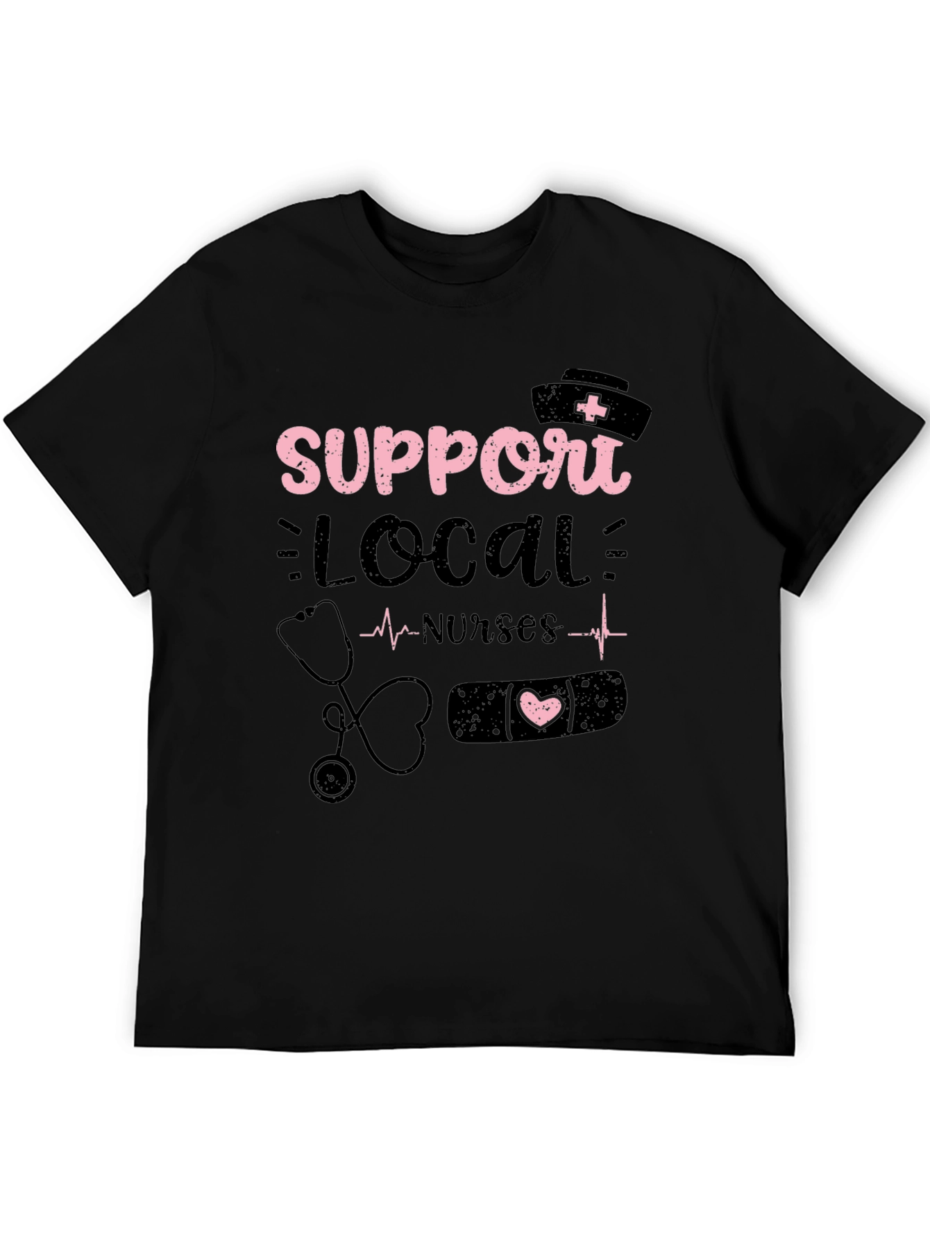 Black Support Local Nurses Graphic Tee view 5