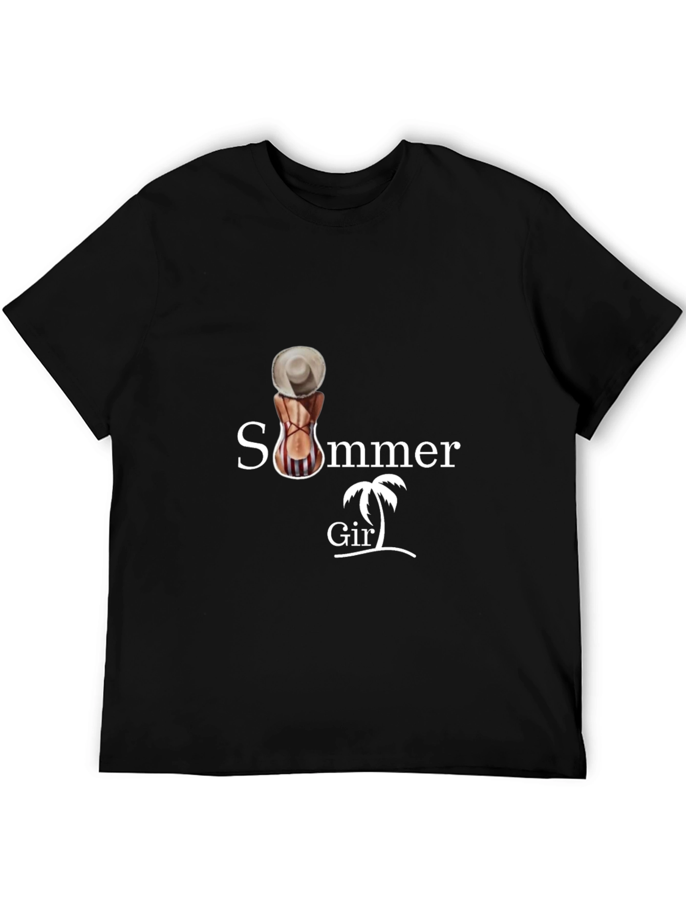 Black Summer Girl Graphic Tee - Black Cotton T-Shirt view 5