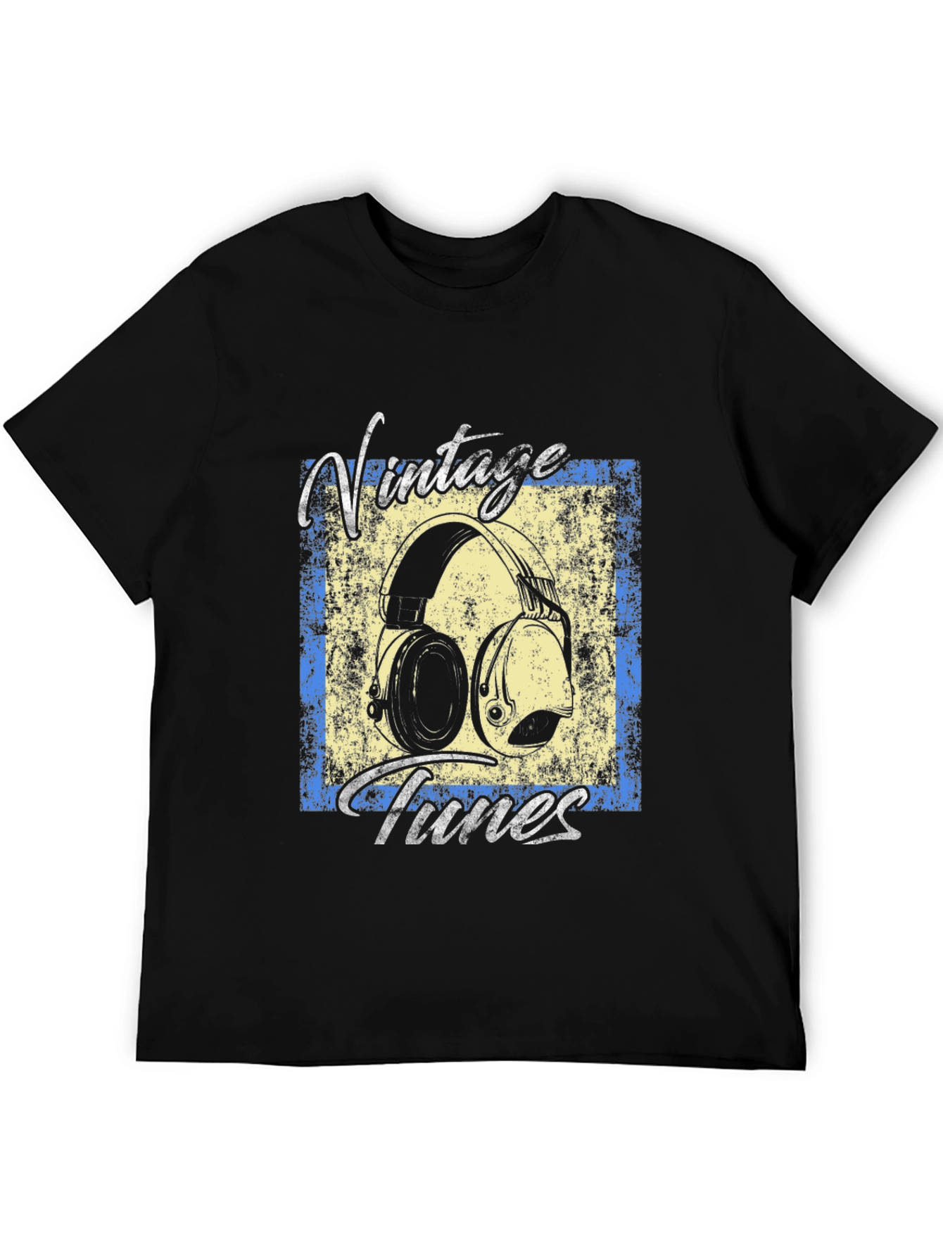 Black Vintage Tunes Graphic Tee - Black Cotton T-Shirt view 5