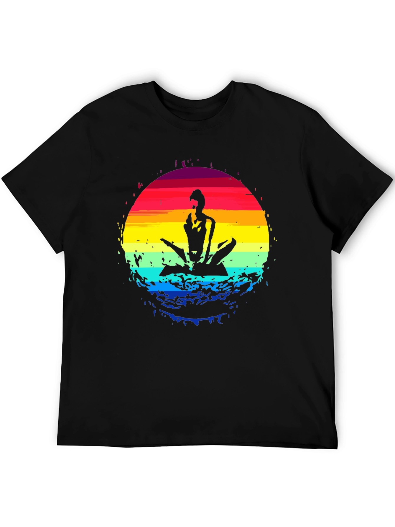 Black Yoga Sunset Graphic Tee - Black Cotton Blend Shirt view 5