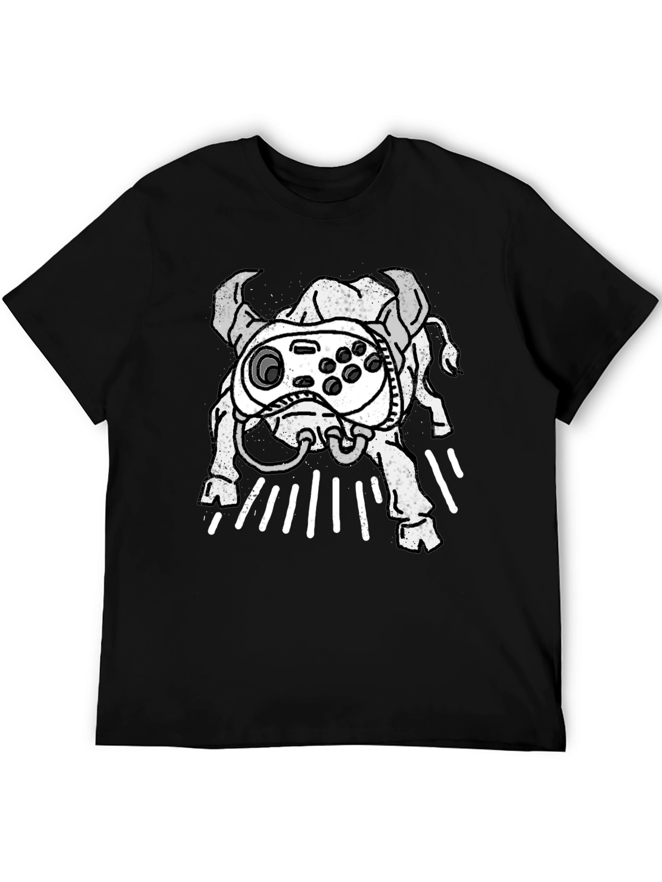 Black Gamer Bull Graphic Tee - Black Cotton Blend T-Shirt view 5
