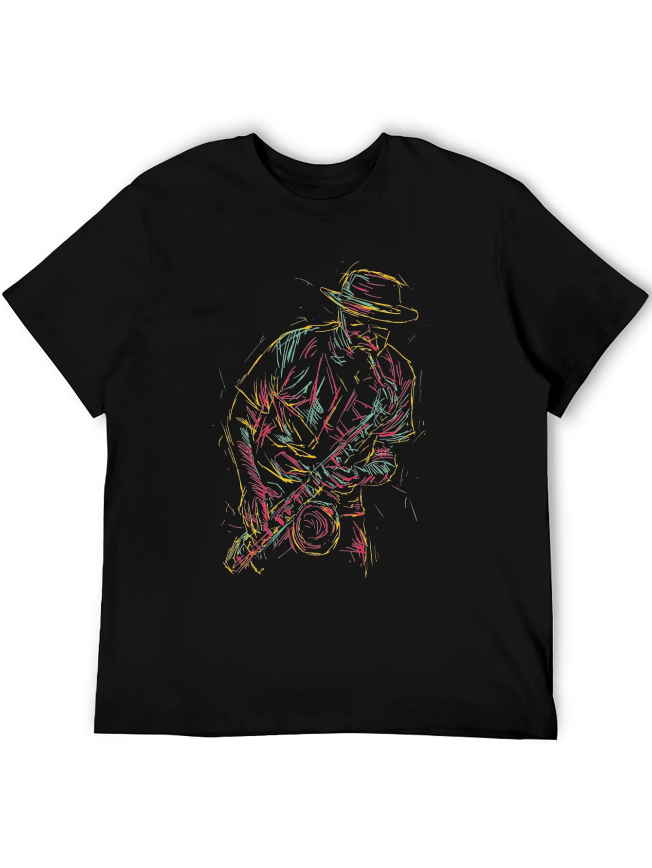 Black Cool Jazz Saxophone T-Shirt - Black Graphic Tee view 5