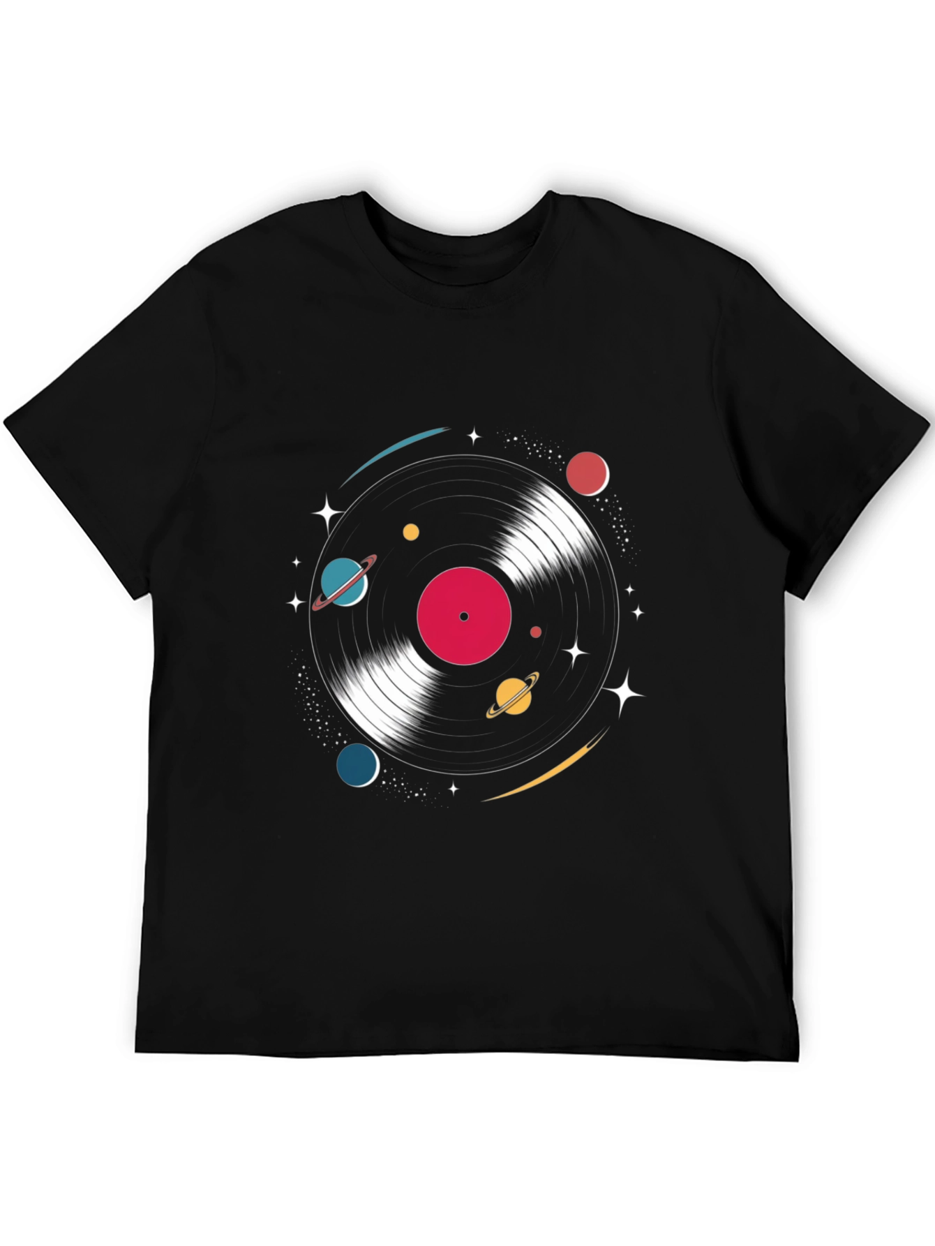 Black Retro Vinyl Record Space T-Shirt view 5