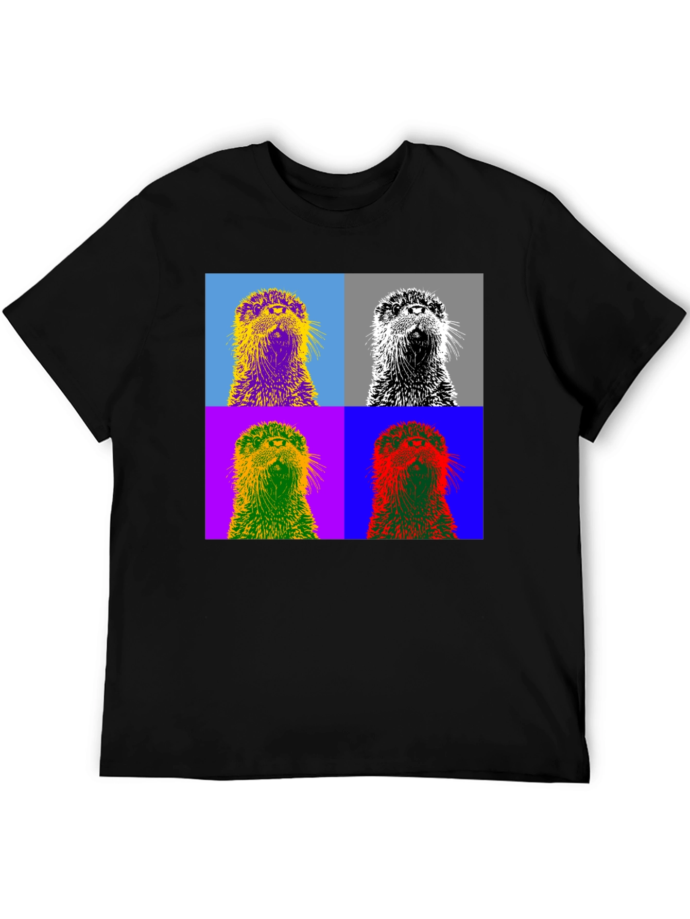 Black Pop Art Otter Graphic Tee - Black Cotton T-Shirt view 5