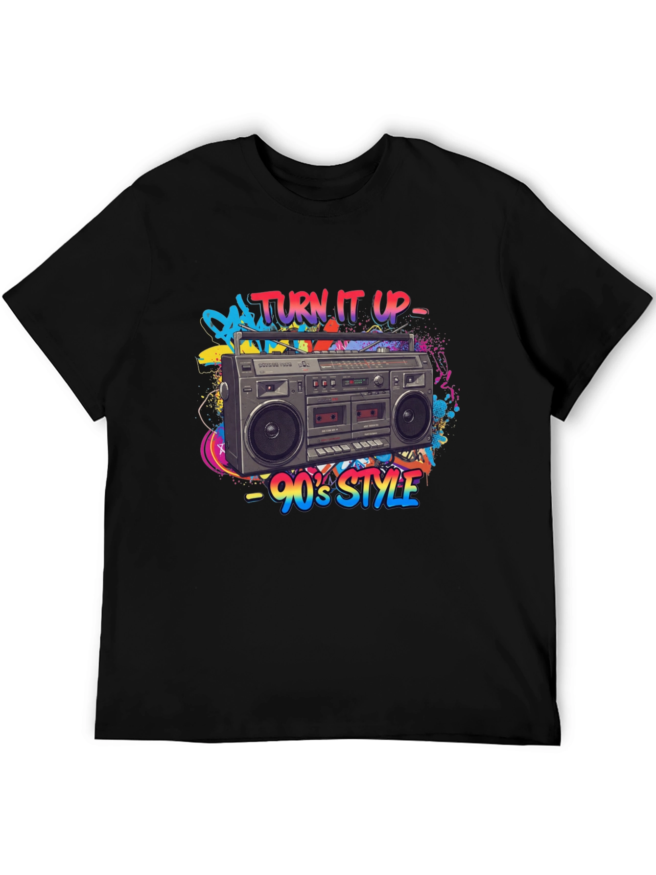 Black 90's Style Boombox Graphic Tee - Turn It Up! view 5