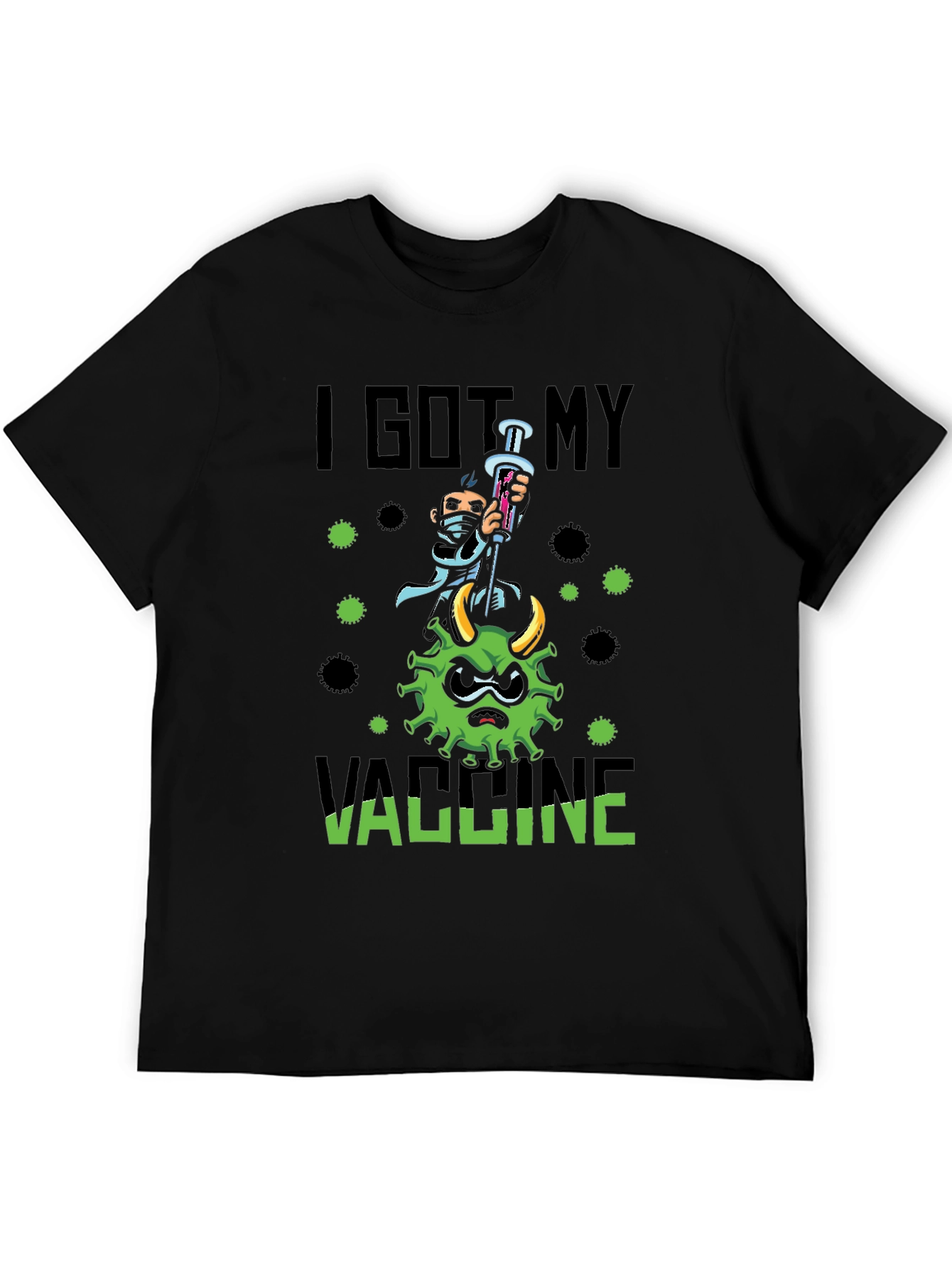 Black I Got My Vaccine T-Shirt - Funny Cartoon Virus Graphic view 5