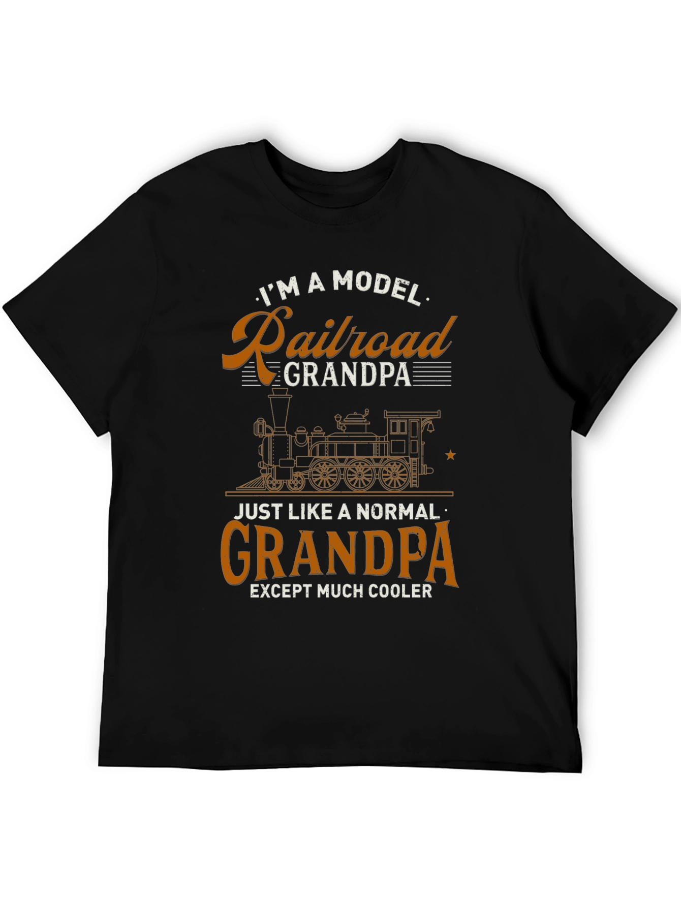 Black Model Railroad Grandpa Novelty T-Shirt view 5