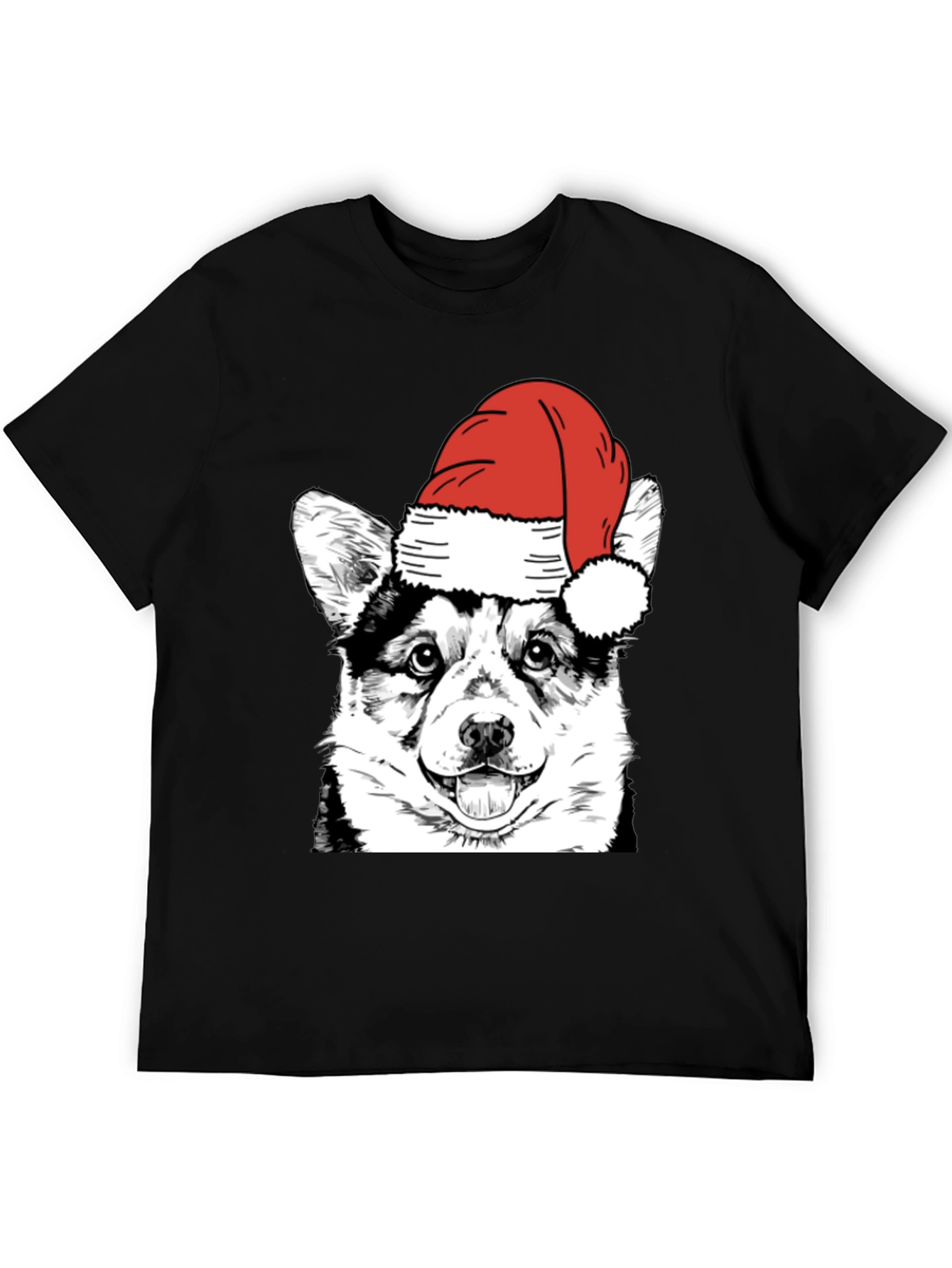 Black Festive Corgi Santa Hat Black T-Shirt view 5